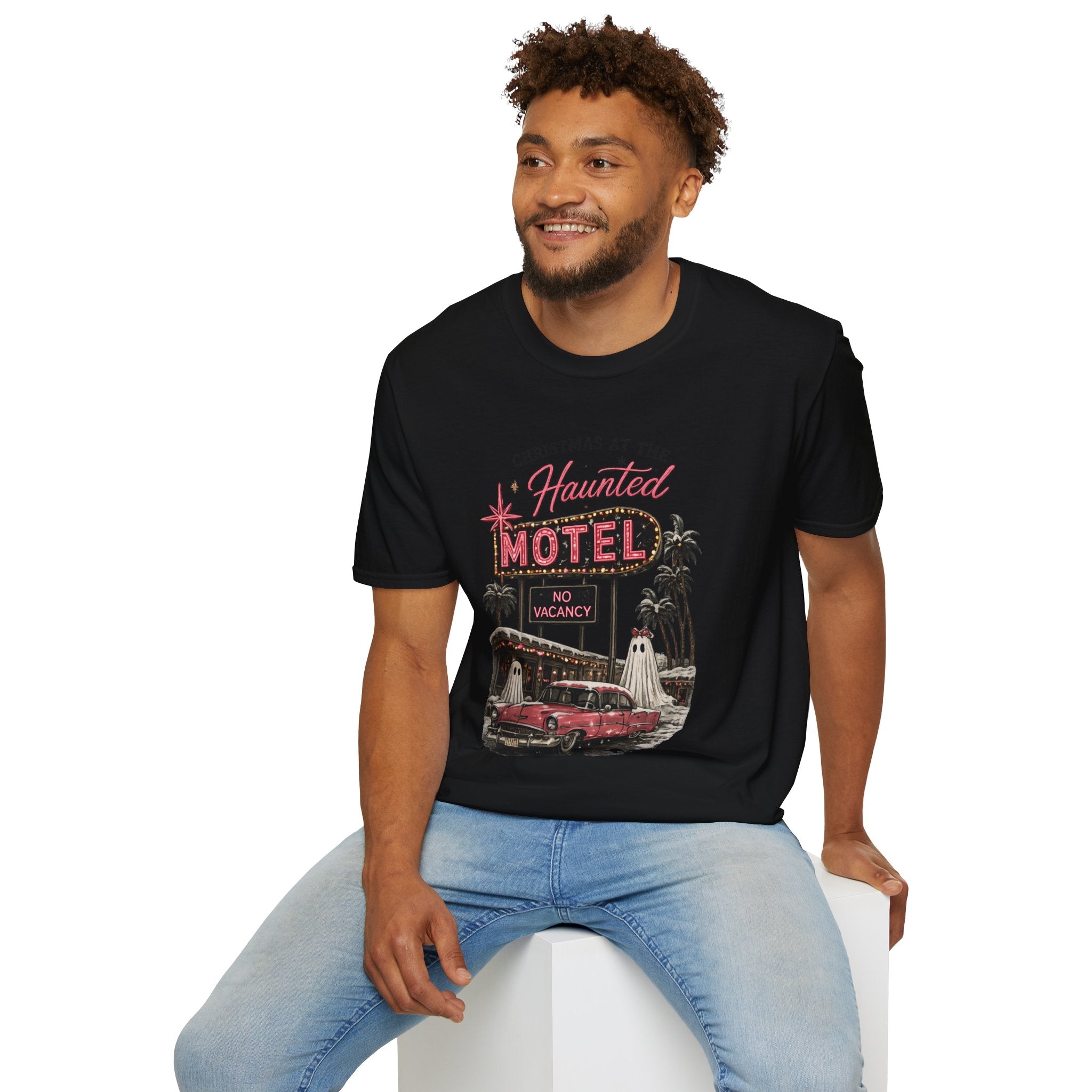 Christmas at the Haunted Motel T-Shirt — Vintage Neon Holiday Tee