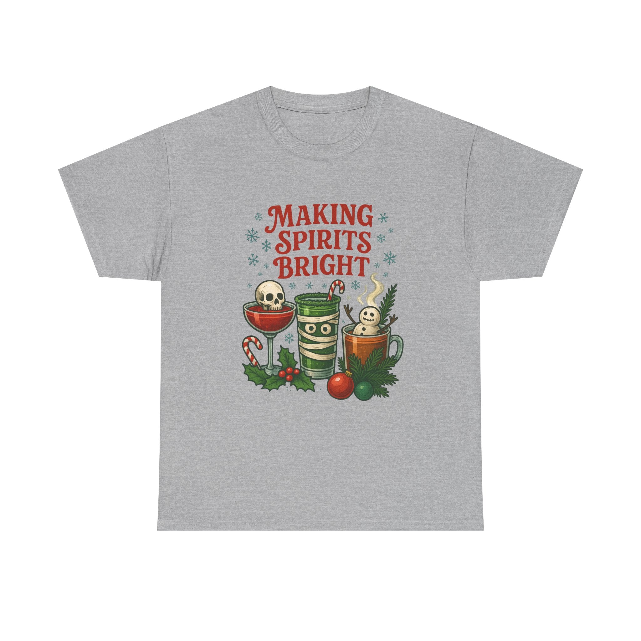 Holiday Cocktail Tee, Festive Cotton Shirt, Making Spirits Bright Tee, Spooky Xmas Tee, Cute Gift Idea, Gift for Cocktail Lover - Boo Crew Boutique