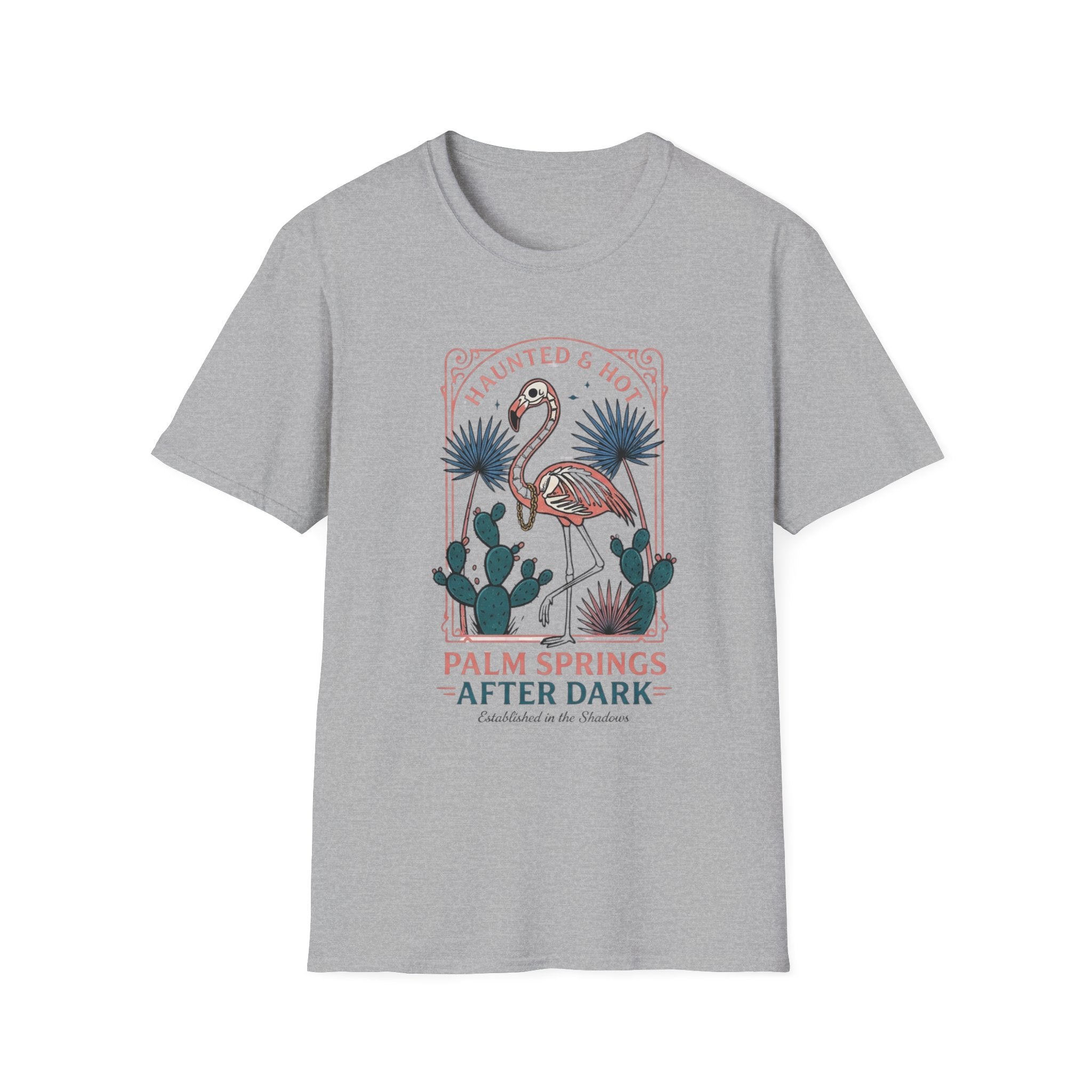 Palm Springs After Dark Flamingo T-Shirt — "Haunted & Hot" Retro Desert Graphic Tee - Boo Crew Boutique
