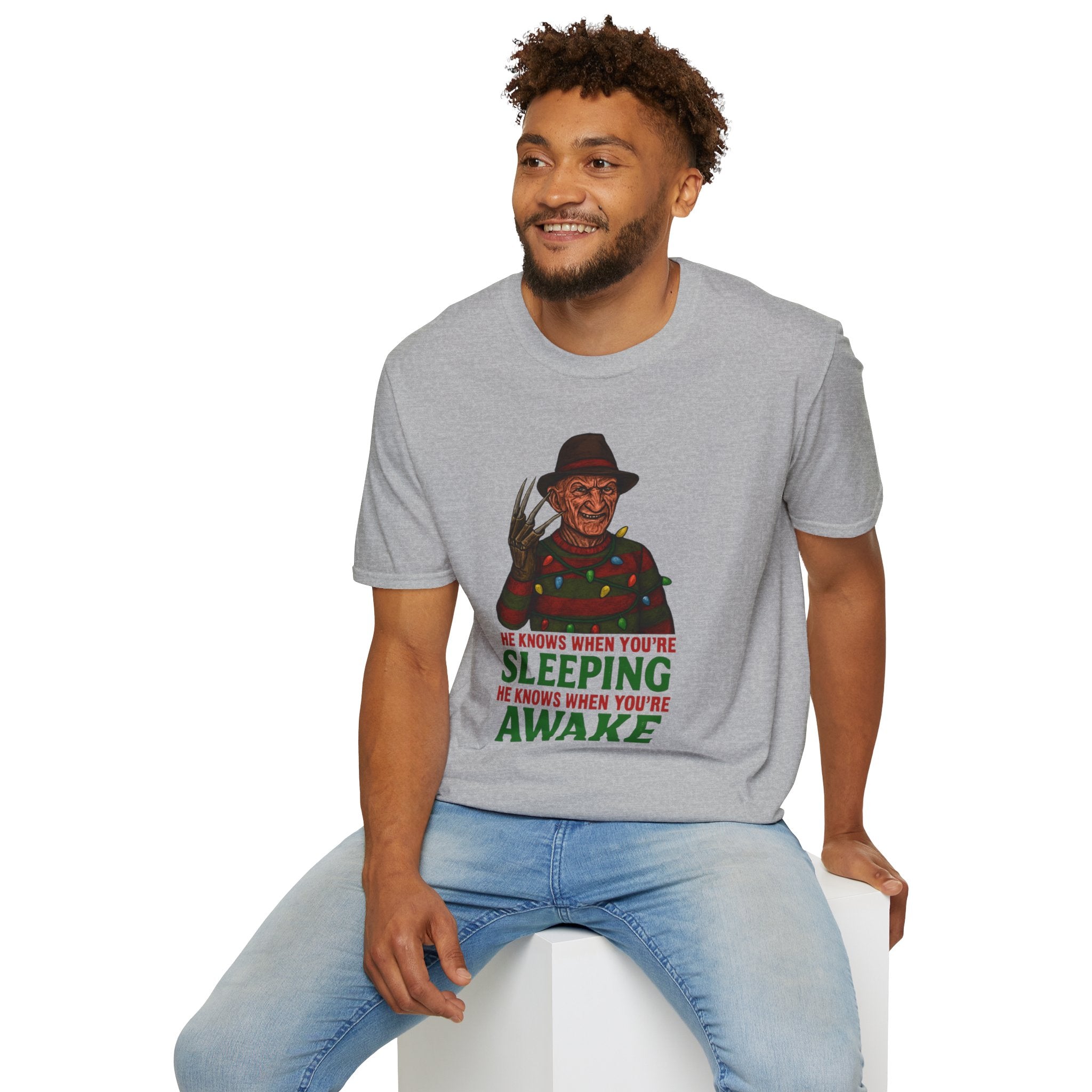 Christmas Horror T-Shirt, Freddy Krueger Tee, Unisex Graphic Shirt, Softstyle Clothing, Scary Movie Apparel, Funny Halloween Gift