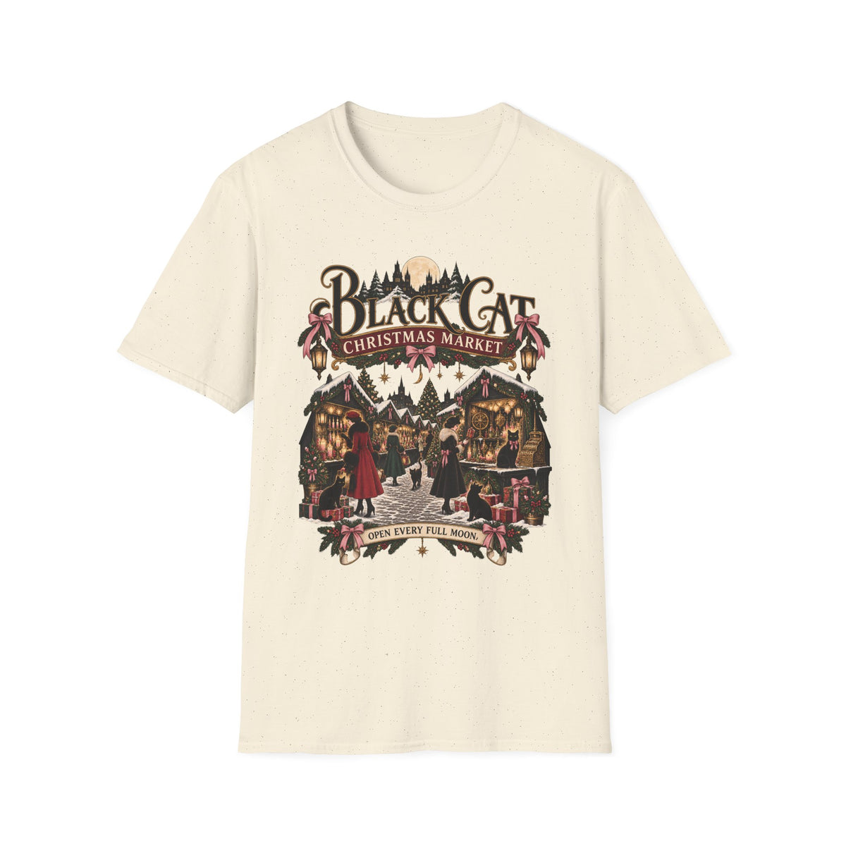 Christmas Market T‑Shirt — 'Black Cat Christmas Market' Vintage Holiday Tee - Boo Crew Boutique