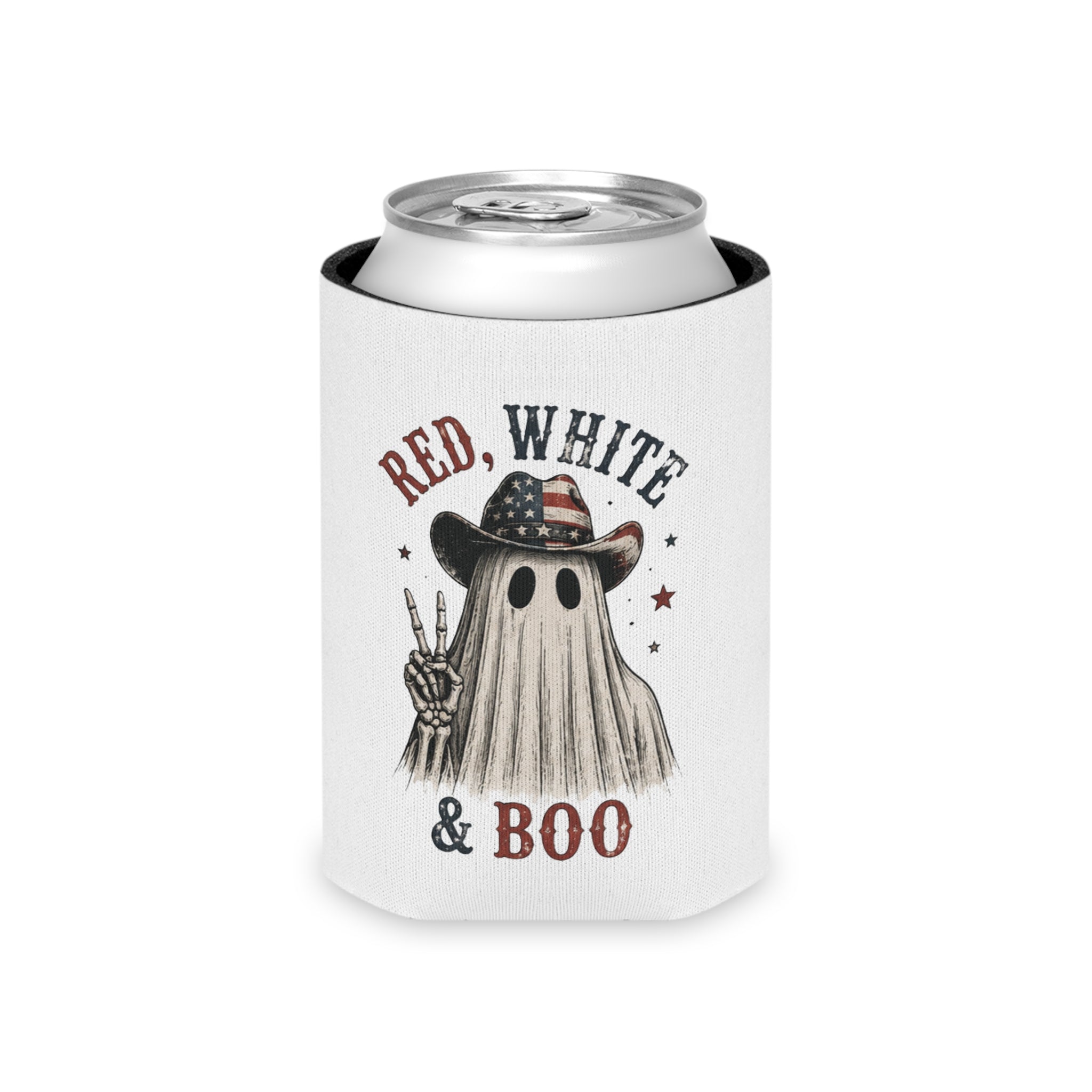Red, White & Boo Can Cooler — Patriotic Halloween Drink Koozie - Boo Crew Boutique