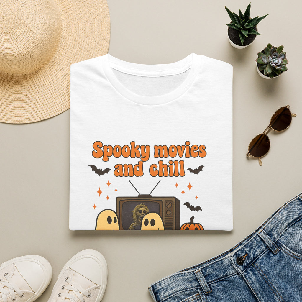 Spooky Movies and Chill T-Shirt — Cute Halloween Ghosts & Pumpkins Tee