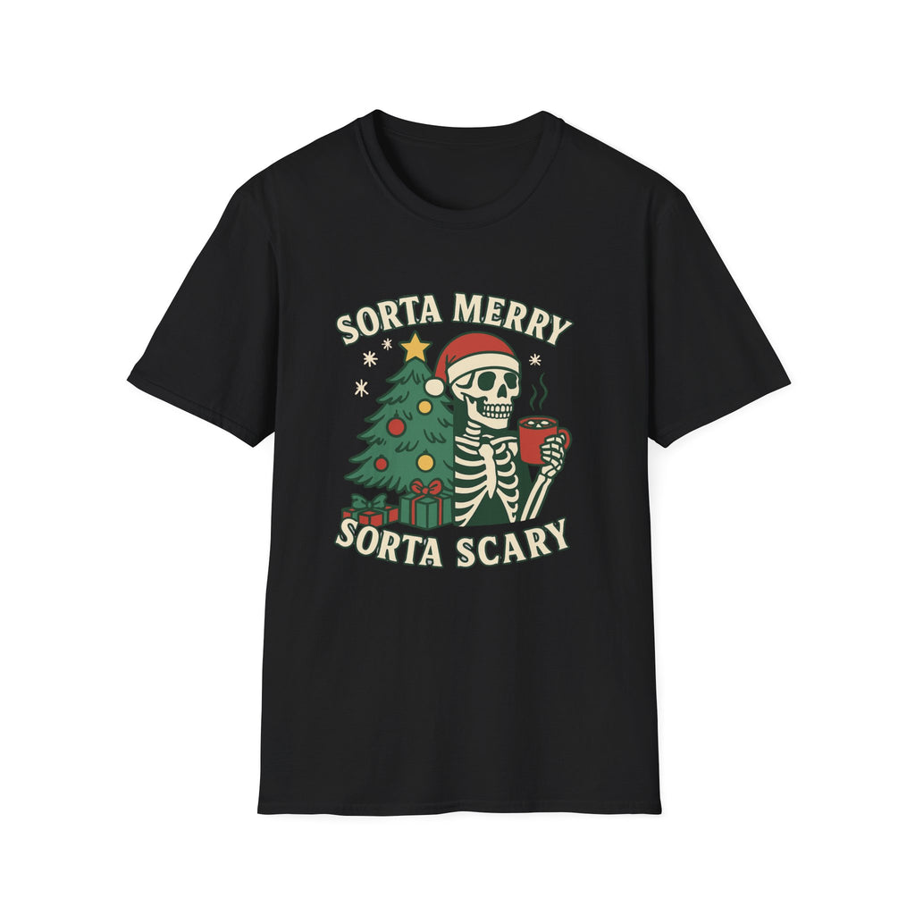 Sorta Merry, Sorta Scary Christmas T-Shirt — Skeleton Holiday Tee