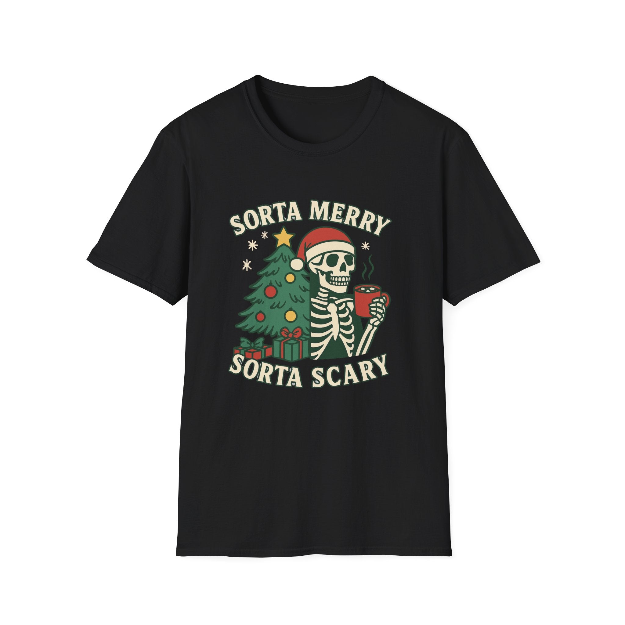 Sorta Merry, Sorta Scary Christmas T-Shirt — Skeleton Holiday Tee
