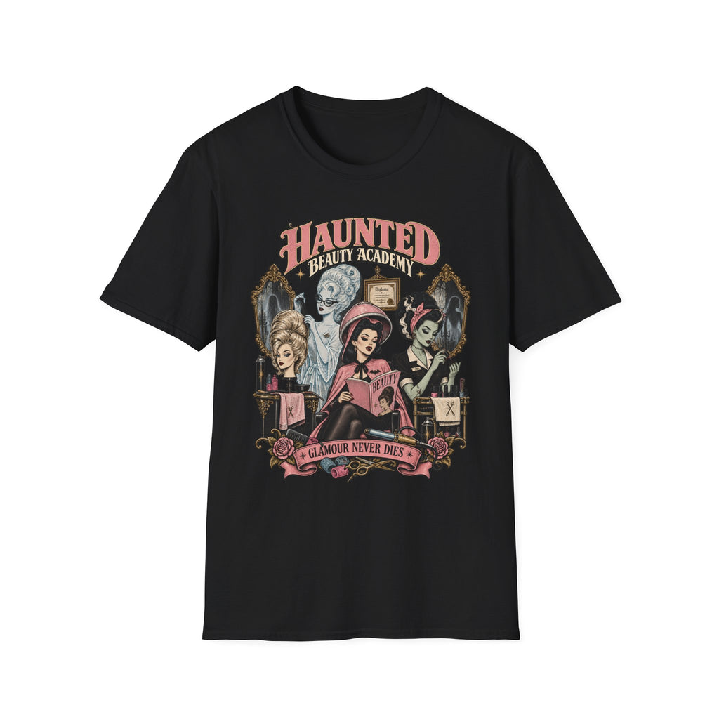 Haunted Beauty Academy Tee — Vintage Gothic Halloween T-Shirt - Boo Crew Boutique