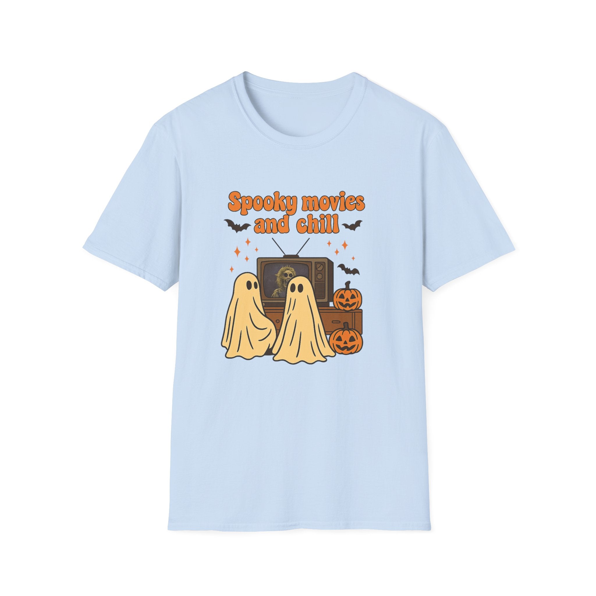 Spooky Movies and Chill T-Shirt — Cute Halloween Ghosts & Pumpkins Tee