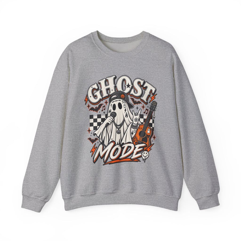 Ghost Mode Graphic Sweatshirt — Retro Rocking Ghost with Guitar - Boo Crew Boutique