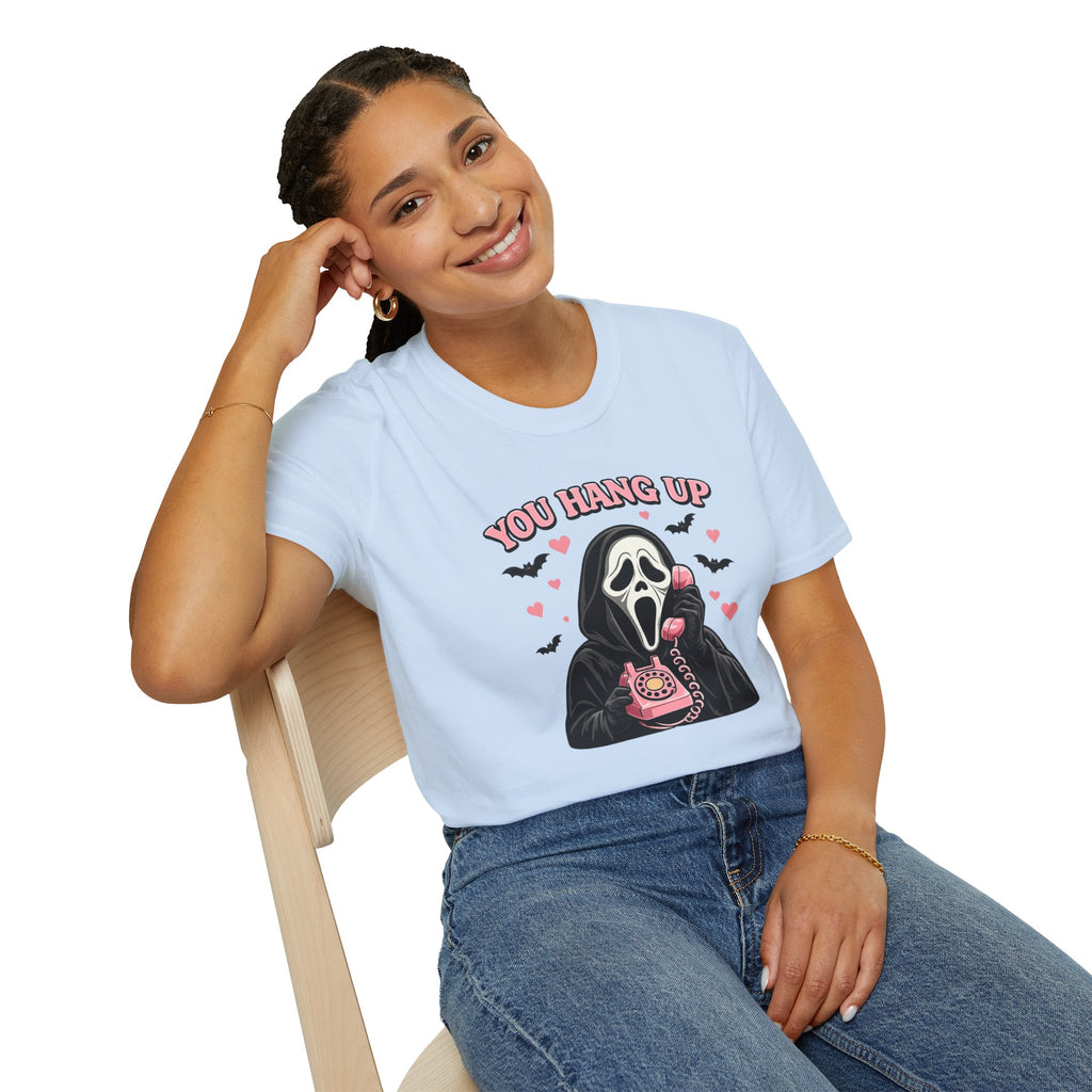 You Hang Up Scream Mask T-shirt — Cute Spooky Horror Phone Graphic Tee