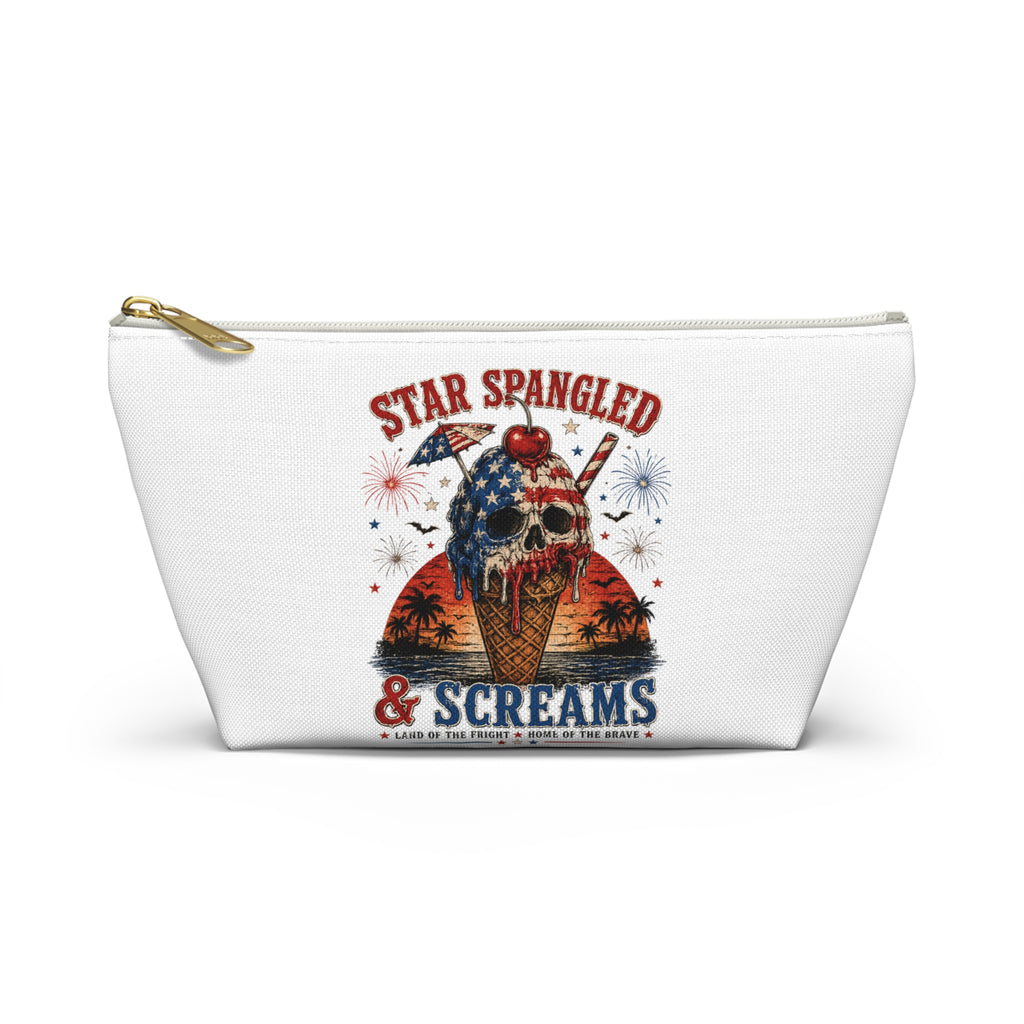 Accessory Pouch — "Star Spangled & Screams" Patriotic Skull Ice Cream Makeup Bag - Boo Crew Boutique