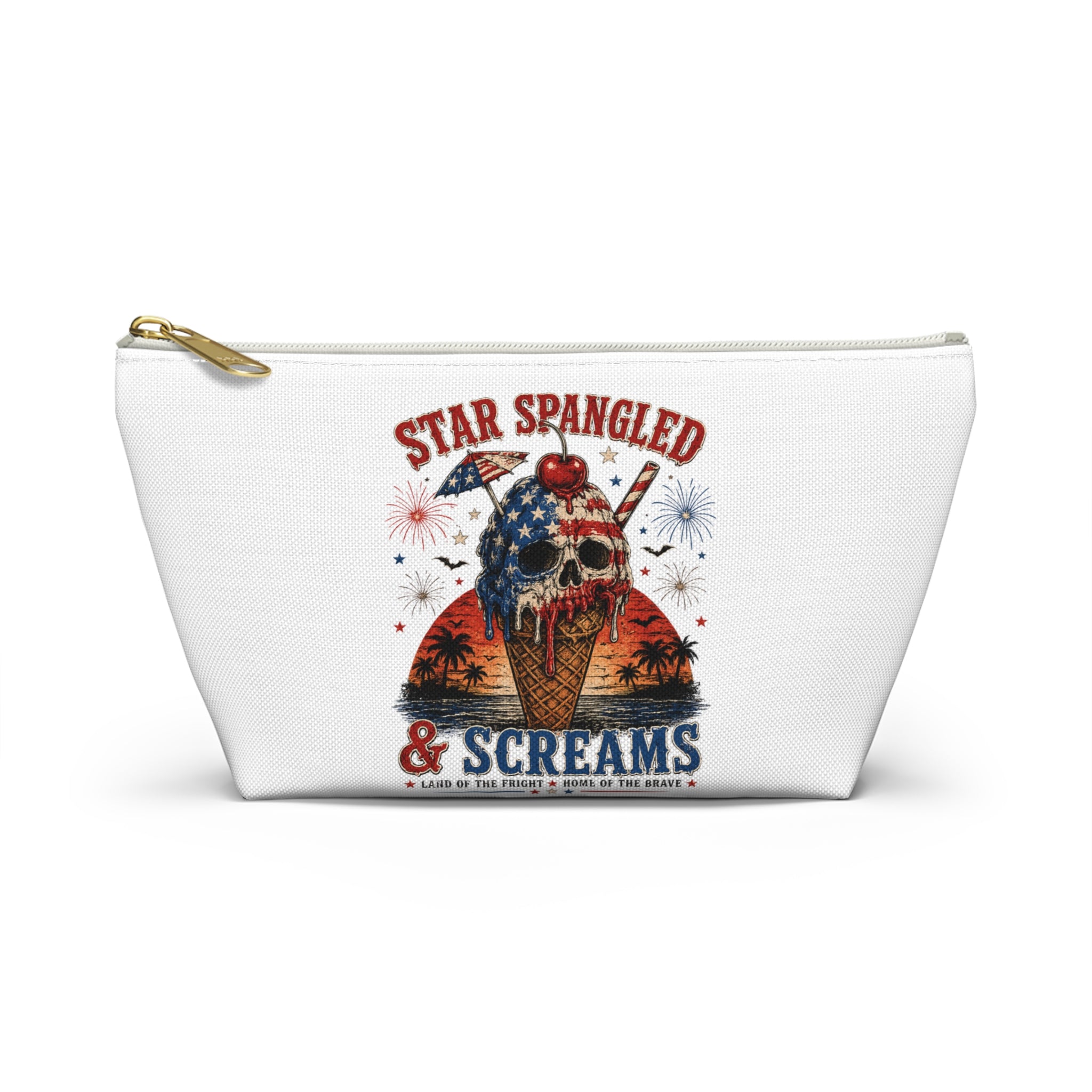 Accessory Pouch — "Star Spangled & Screams" Patriotic Skull Ice Cream Makeup Bag - Boo Crew Boutique