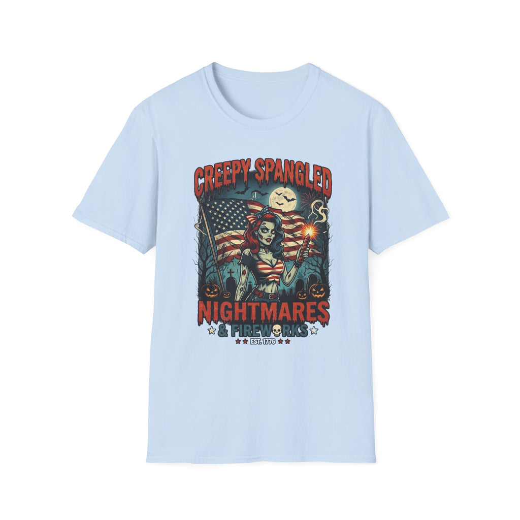 Creepy Spangled Nightmares T-Shirt — Patriotic Horror Graphic Tee - Boo Crew Boutique