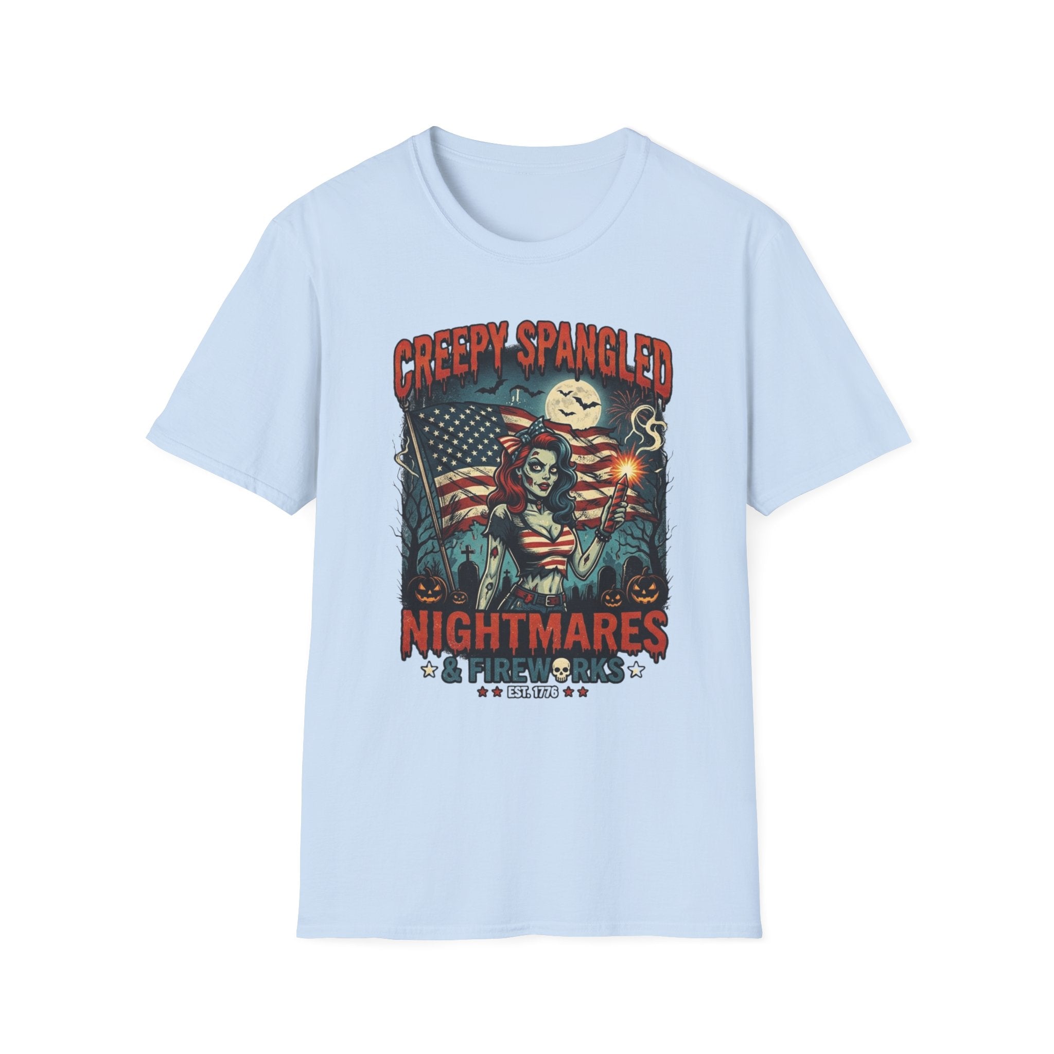 Creepy Spangled Nightmares T-Shirt — Patriotic Horror Graphic Tee