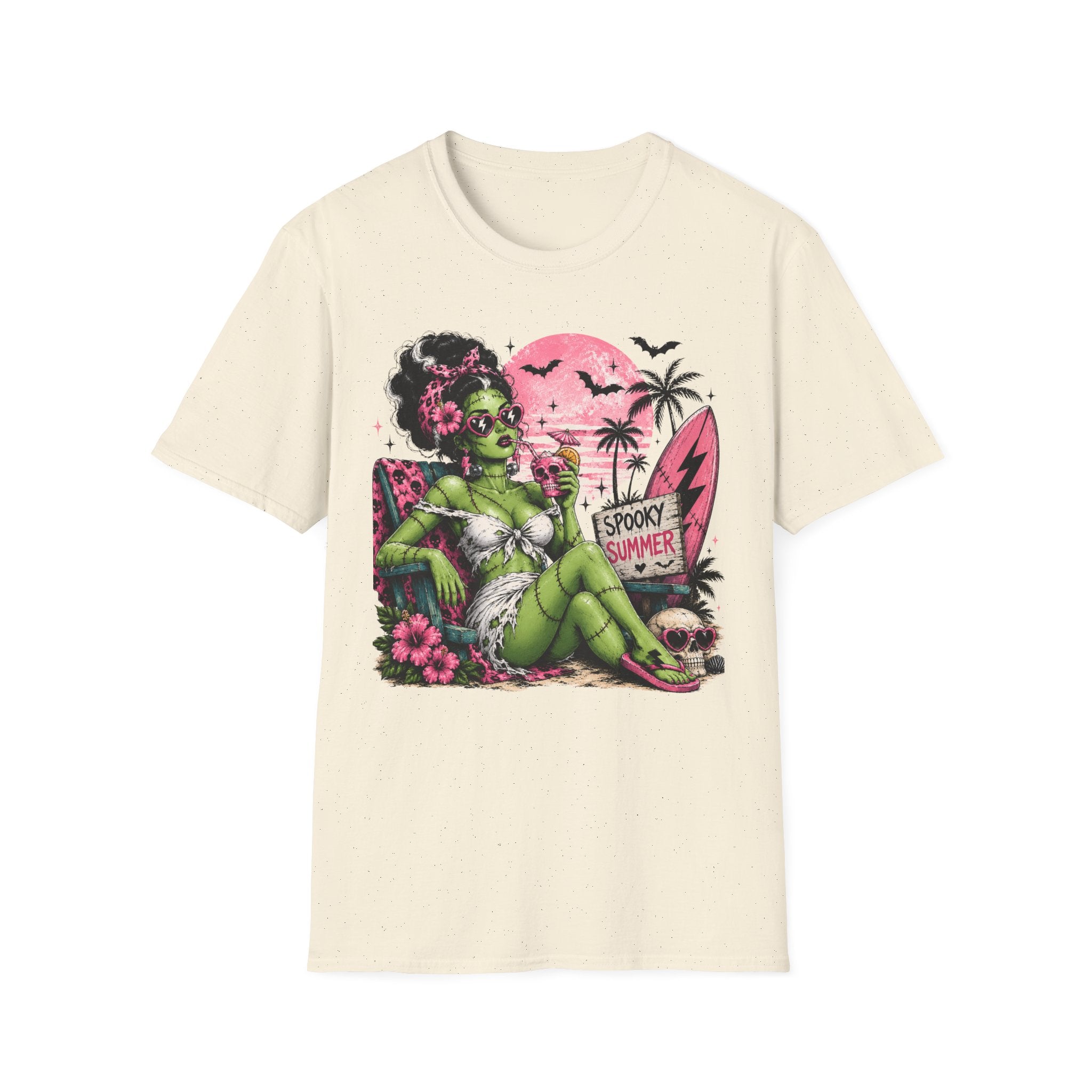 Spooky Summer Pin - Up T-Shirt — Retro Green Frankenstein Girl Beach Tee - Boo Crew Boutique