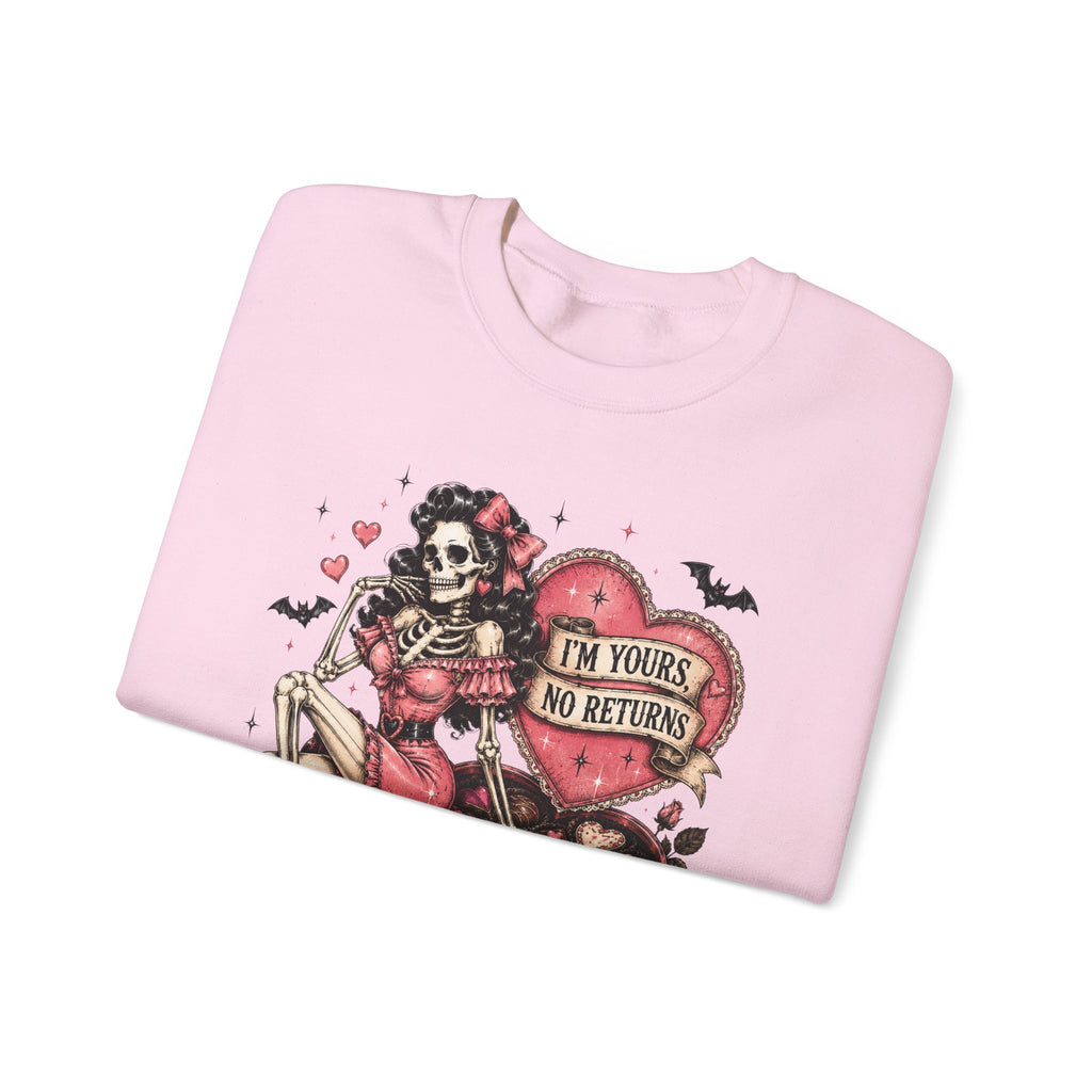 Valentine Skull Heart Crewneck Sweatshirt — "I'm Yours No Returns" Gothic Love Pullover