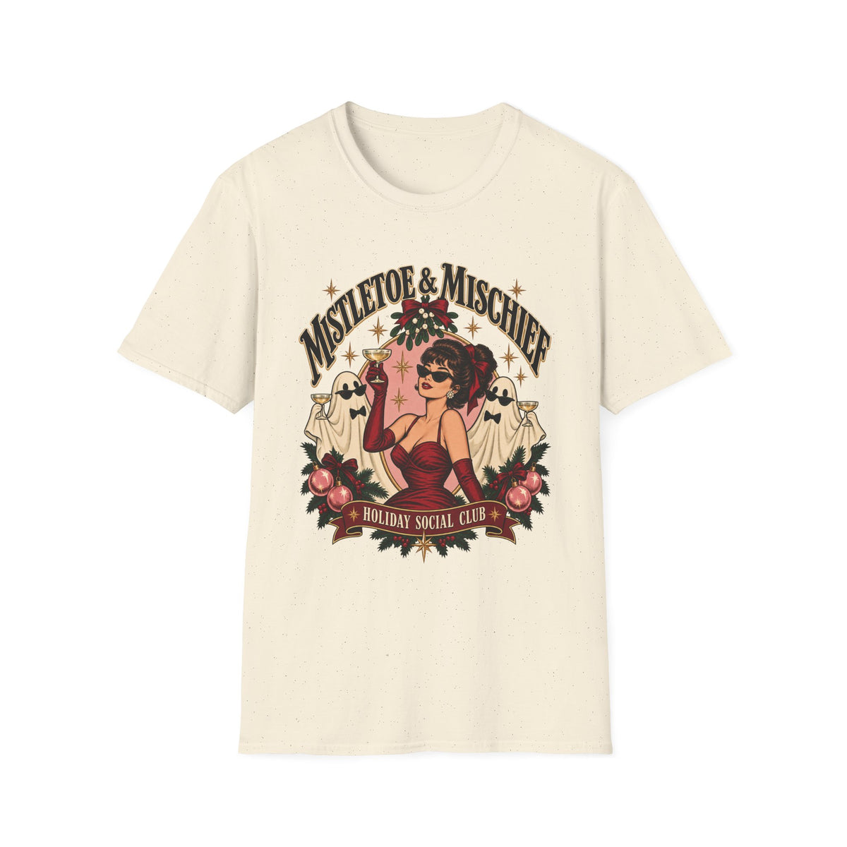 Mistletoe & Mischief Holiday T-Shirt — Vintage Pinup Christmas Tee - Boo Crew Boutique