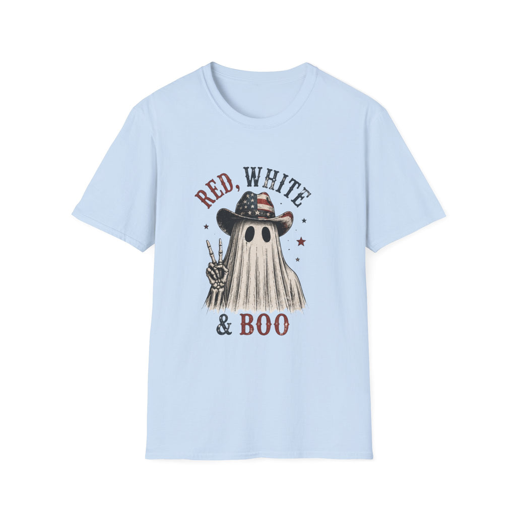 Red, White & Boo Ghost T‑Shirt — Patriotic Halloween Tee - Boo Crew Boutique