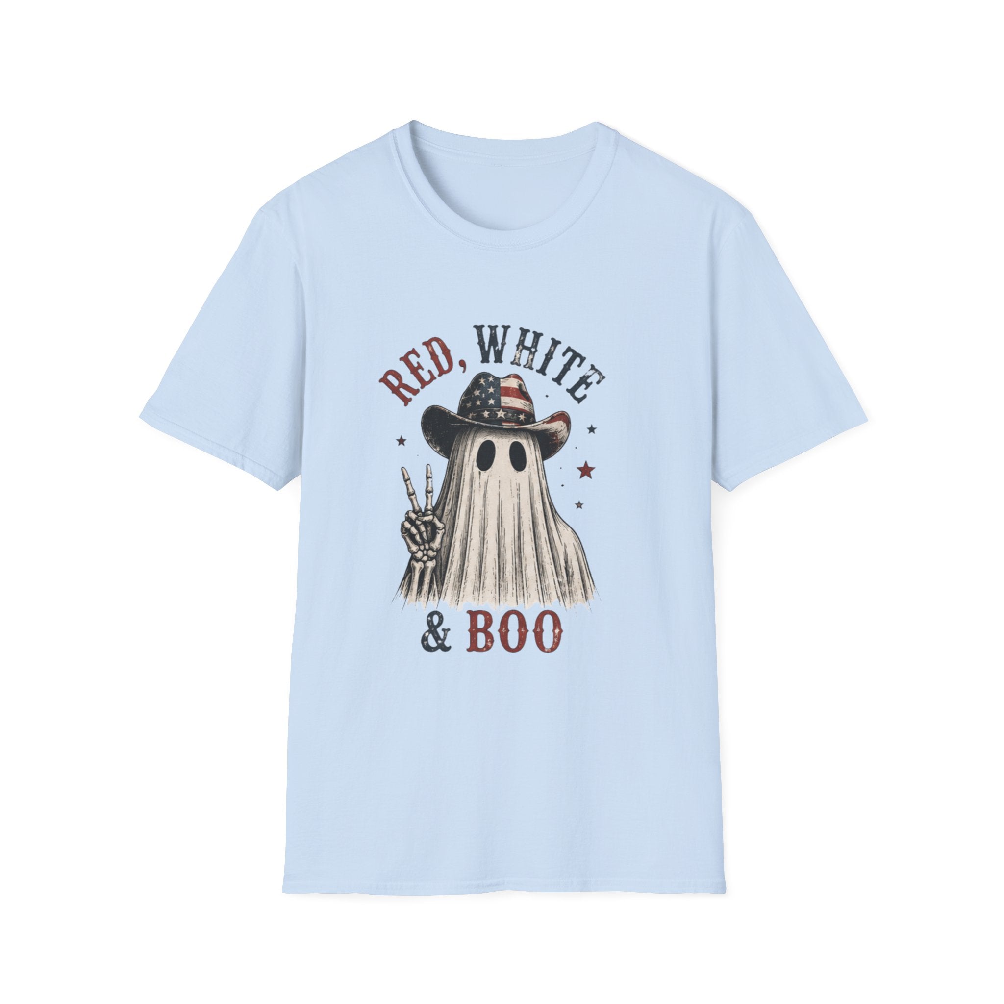 Red, White & Boo Ghost T‑Shirt — Patriotic Halloween Tee - Boo Crew Boutique