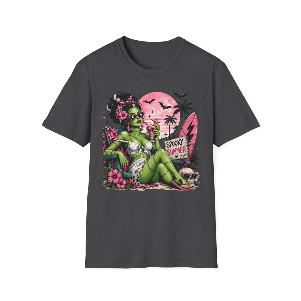 Spooky Summer Pin - Up T-Shirt — Retro Green Frankenstein Girl Beach Tee - Boo Crew Boutique