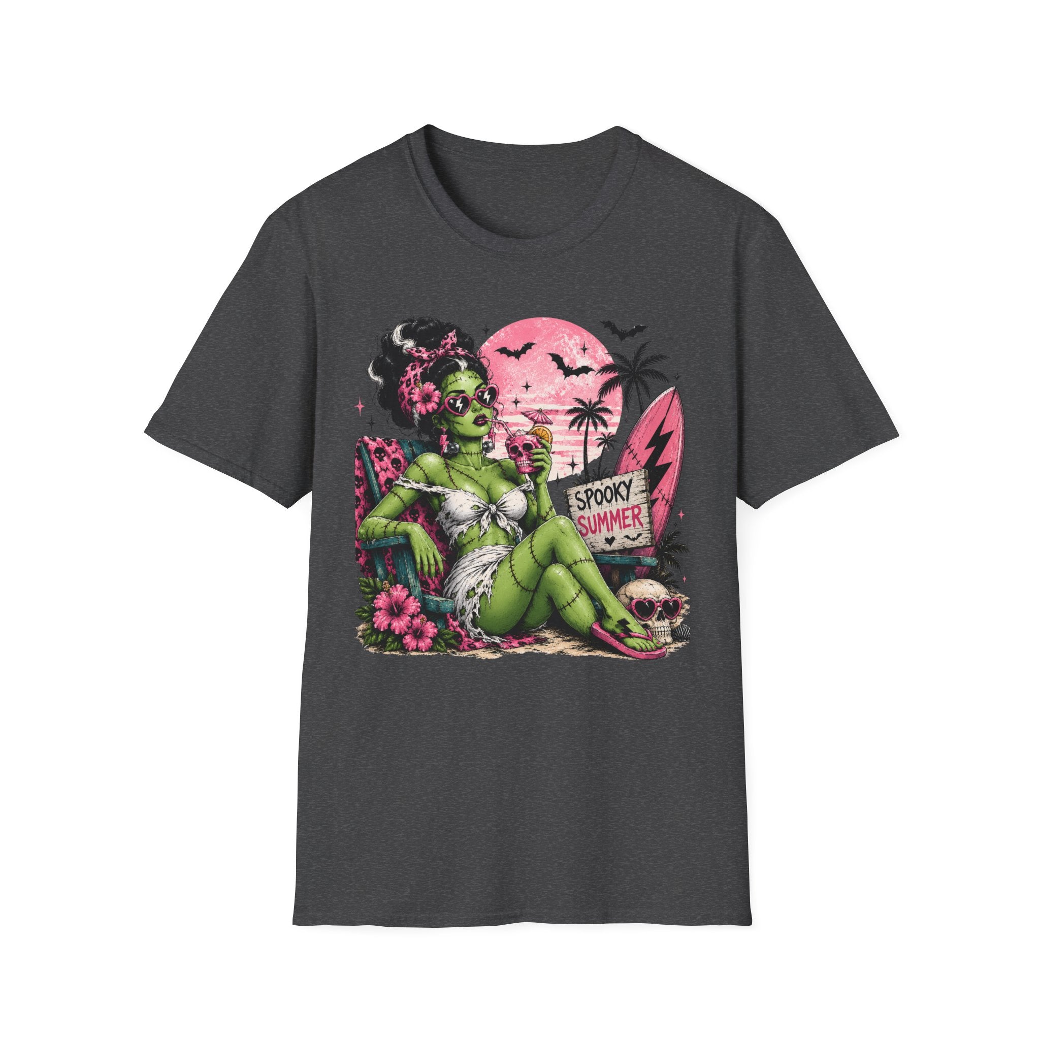 Spooky Summer Pin - Up T-Shirt — Retro Green Frankenstein Girl Beach Tee - Boo Crew Boutique