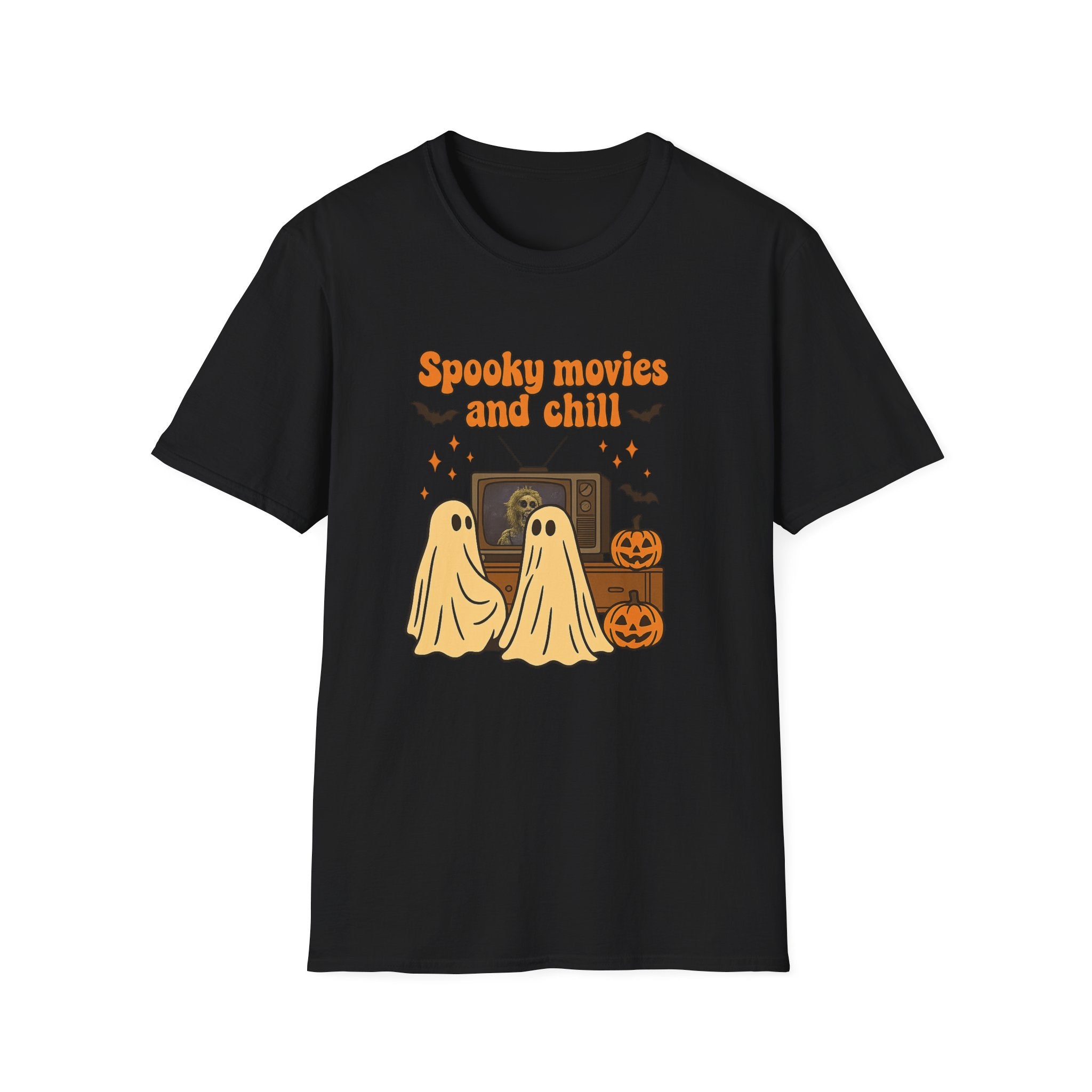 Spooky Movies and Chill T-Shirt — Cute Halloween Ghosts & Pumpkins Tee