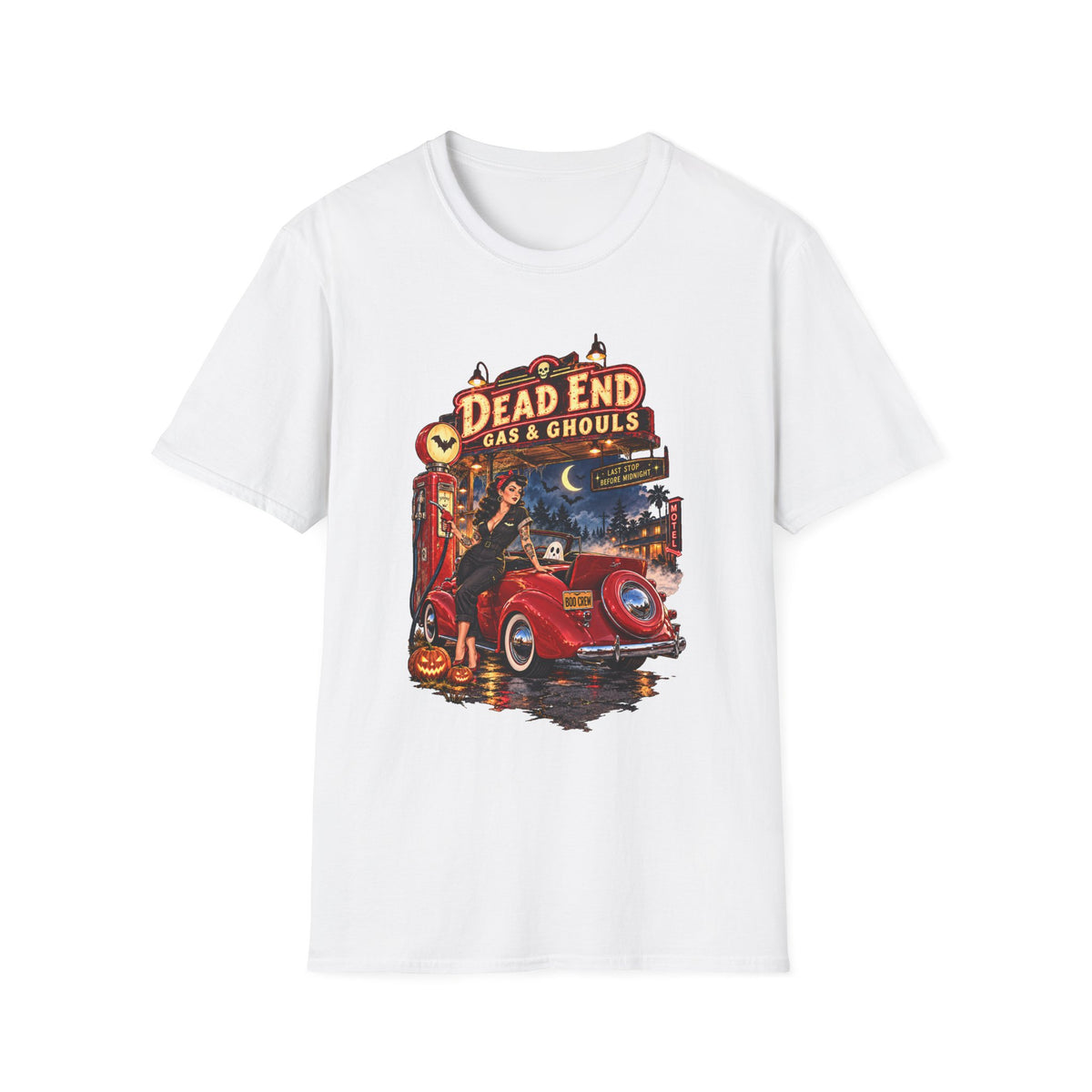 Dead End Gas & Ghouls Vintage Car Halloween T-Shirt - Boo Crew Boutique