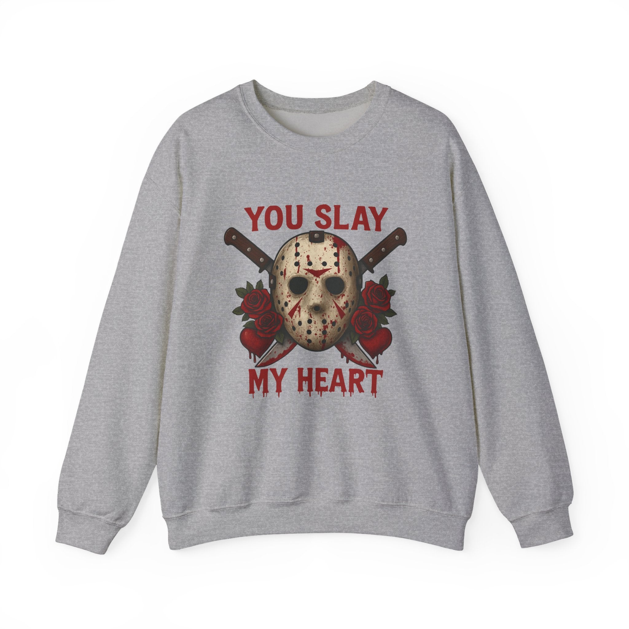 You Slay My Heart Jason Voorhees Valentine's Sweatshirt | Horror Rose Graphic, Valentine's Horror Sweatshirt, Gift for Horror Fan - Boo Crew Boutique