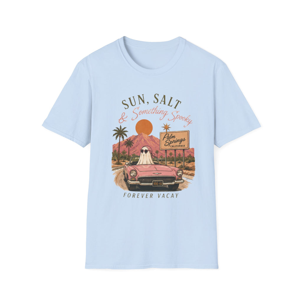 Sun, Salt & Something Spooky T-Shirt — Palm Springs Retro Sunset Tee - Boo Crew Boutique