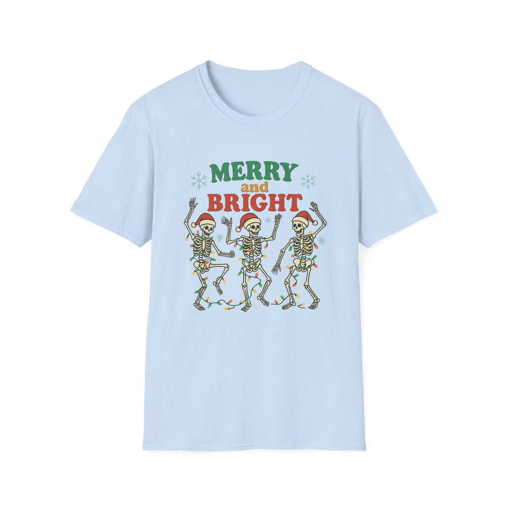 Merry and Bright Dancing Skeletons Christmas T-Shirt