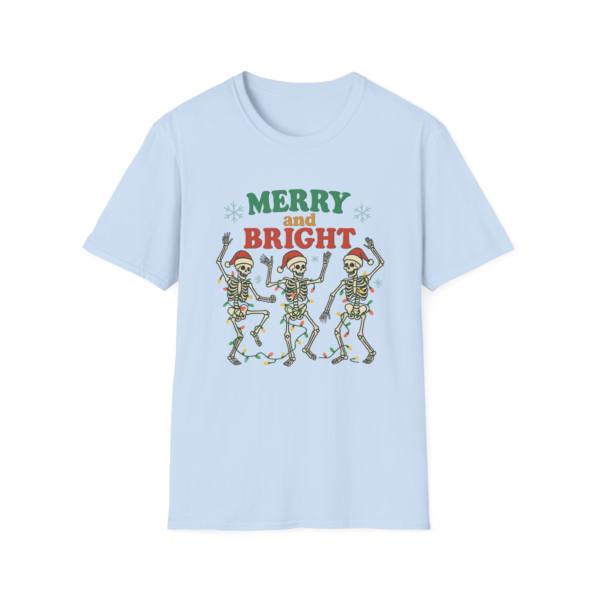 Merry and Bright Dancing Skeletons Christmas T-Shirt