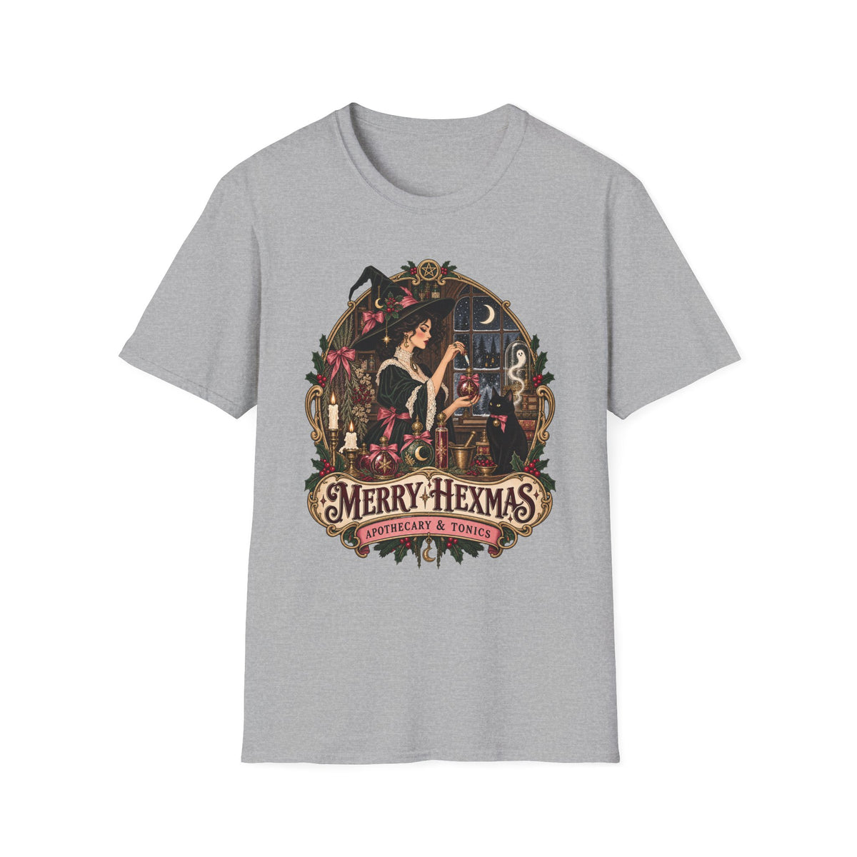 Merry Hexmas Witch T-Shirt — Festive Apothecary Holiday Magic Tee - Boo Crew Boutique