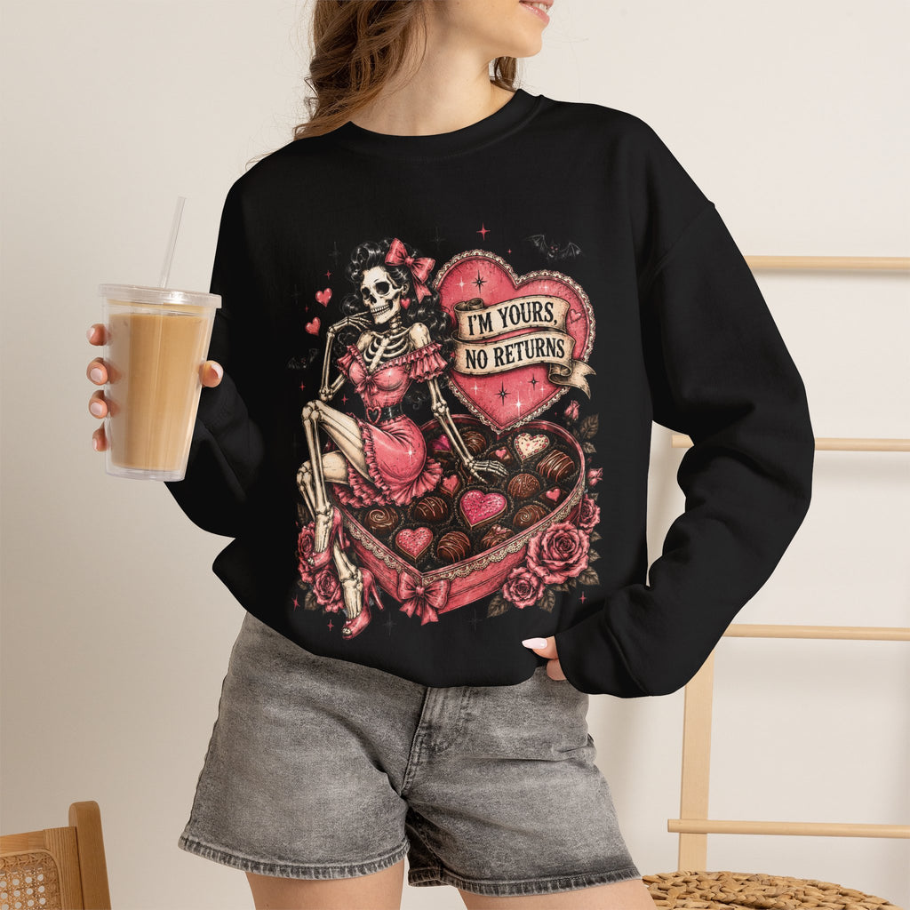 Valentine Skull Heart Crewneck Sweatshirt — "I'm Yours No Returns" Gothic Love Pullover
