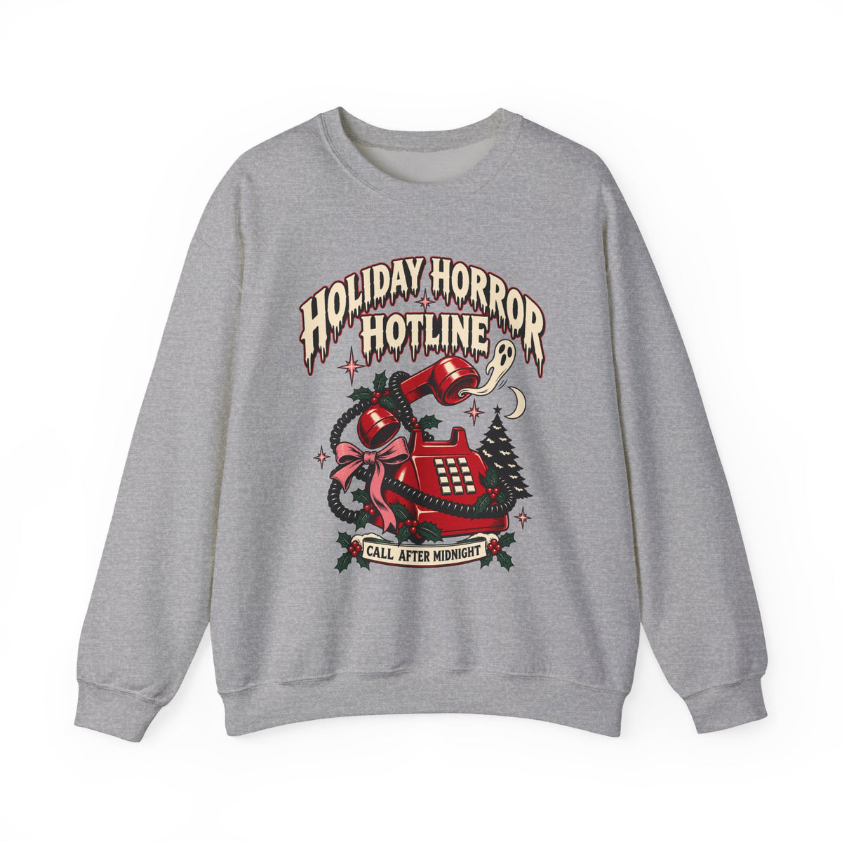 Holiday Horror Hotline Sweatshirt — Call After Midnight Retro Christmas Crewneck - Boo Crew Boutique