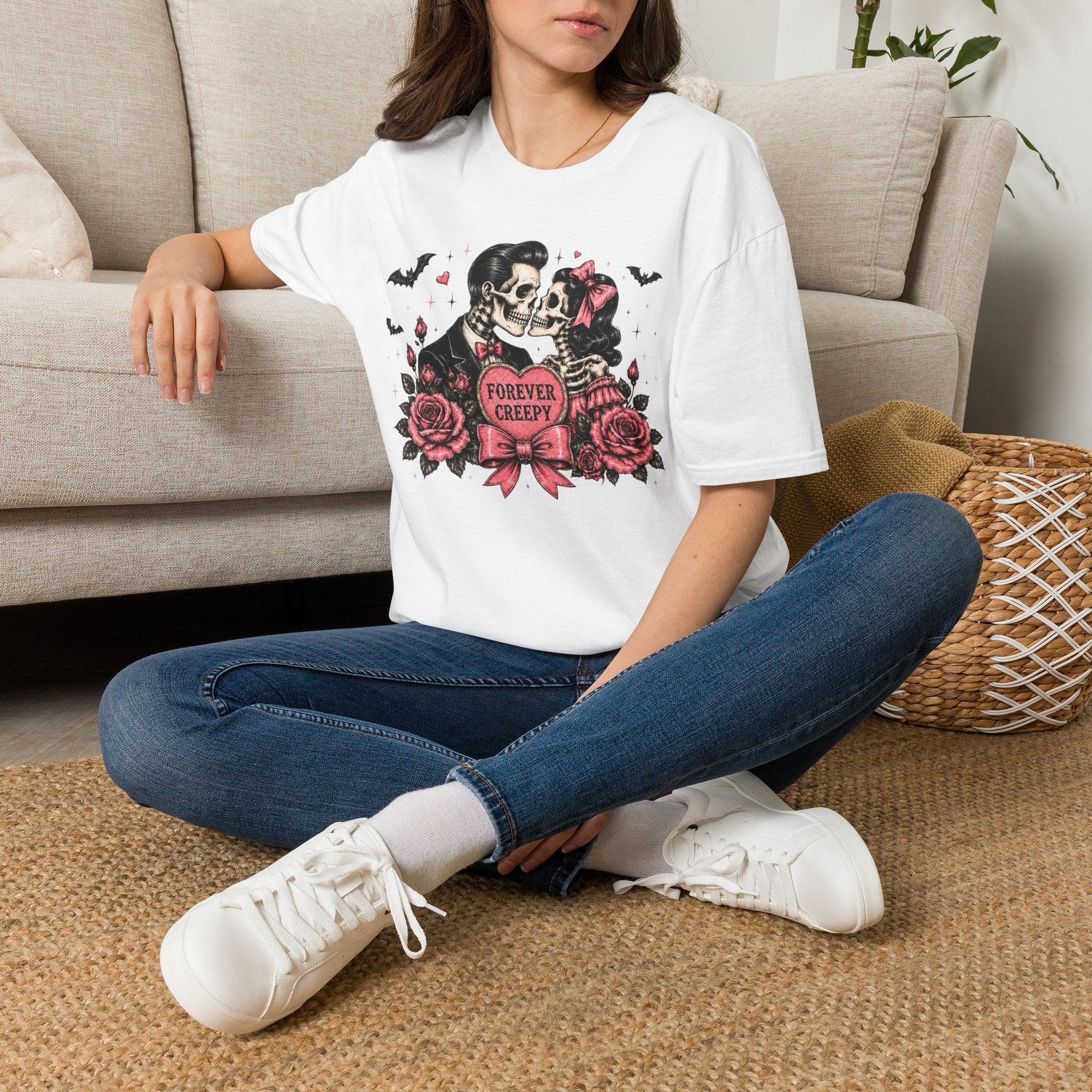 Forever Creepy Skull Couple T-Shirt — Gothic Romantic Halloween Tee - Boo Crew Boutique