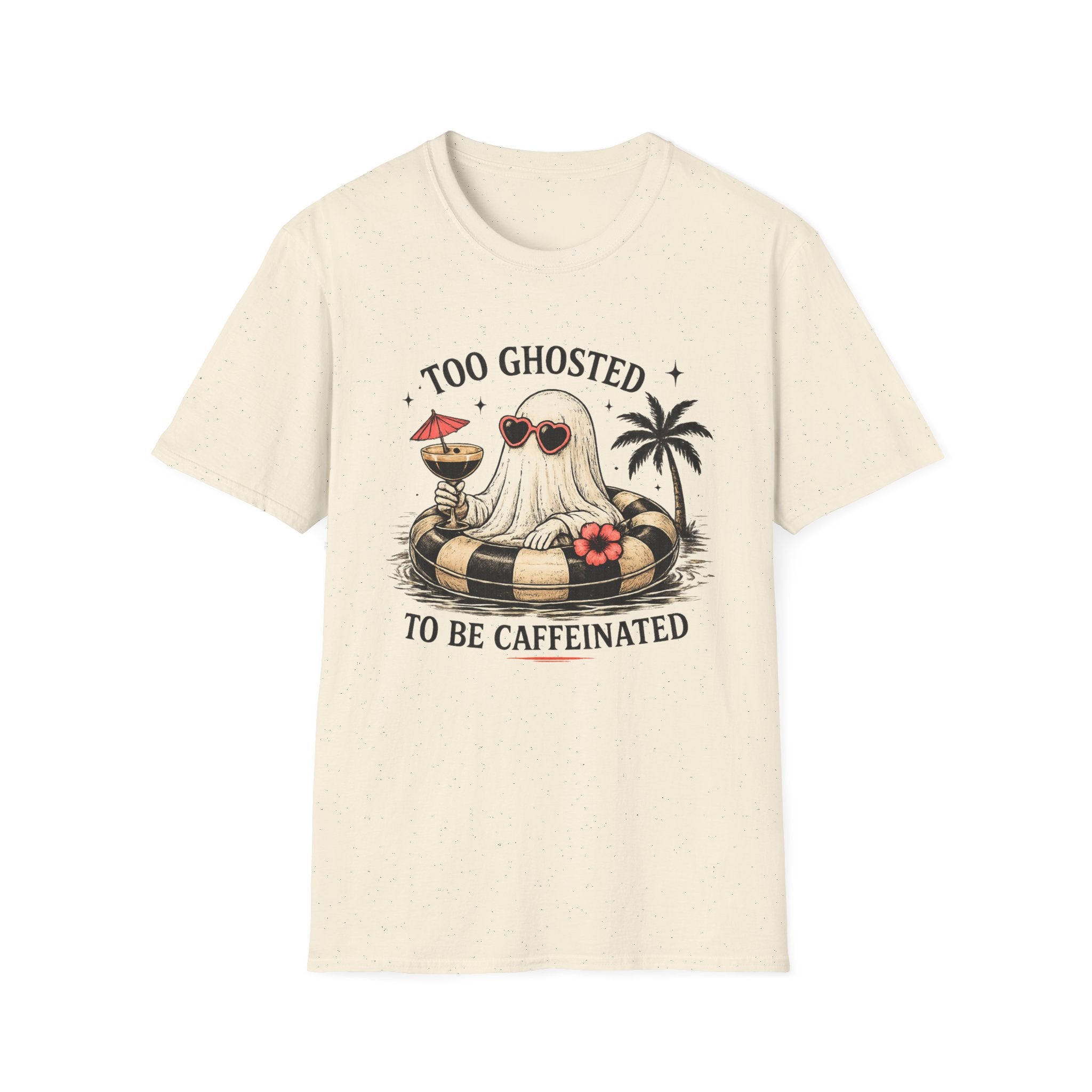 Too Ghosted To Be Caffeinated T-Shirt — Funny Retro Ghost Palm Tree Tee