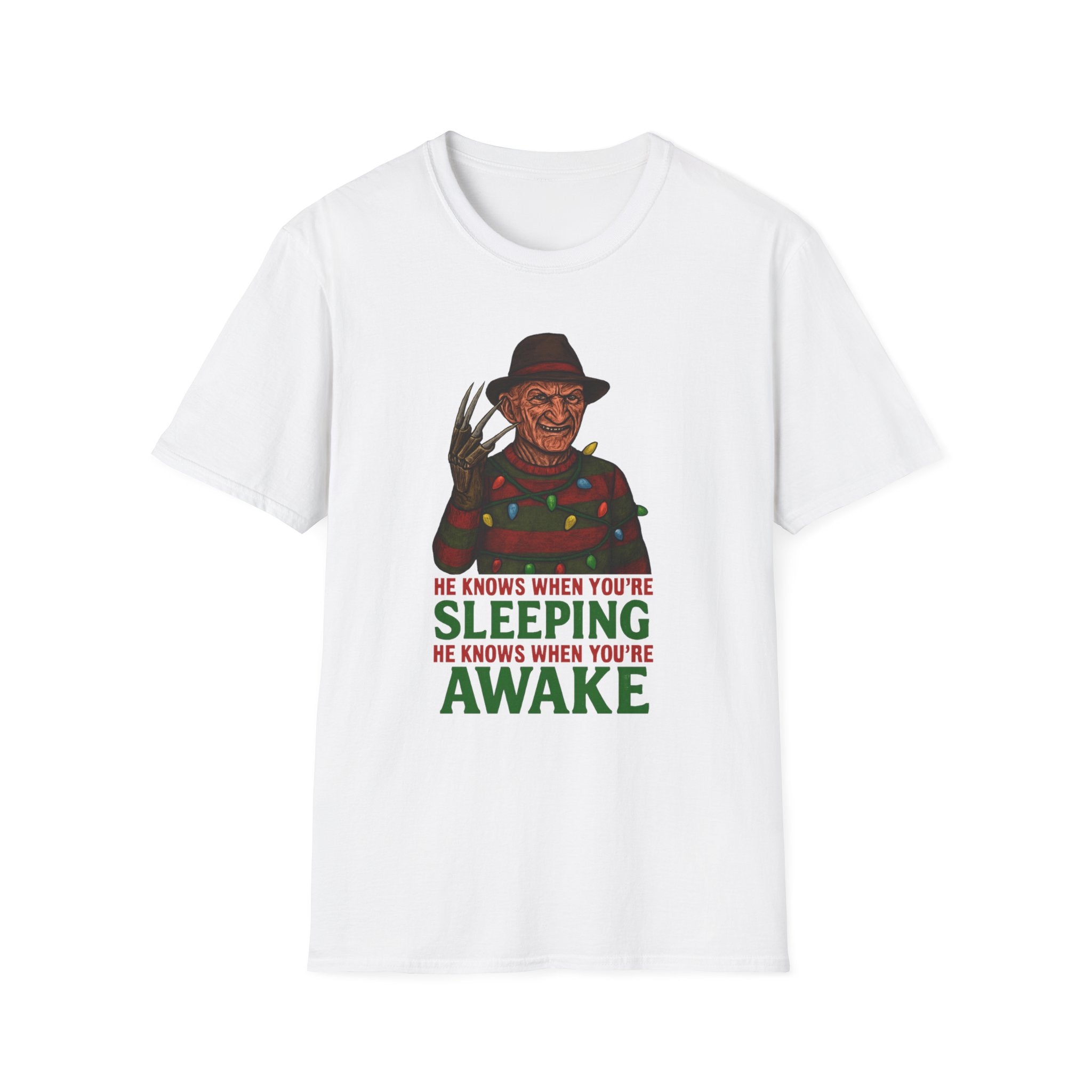 Christmas Horror T-Shirt, Freddy Krueger Tee, Unisex Graphic Shirt, Softstyle Clothing, Scary Movie Apparel, Funny Halloween Gift