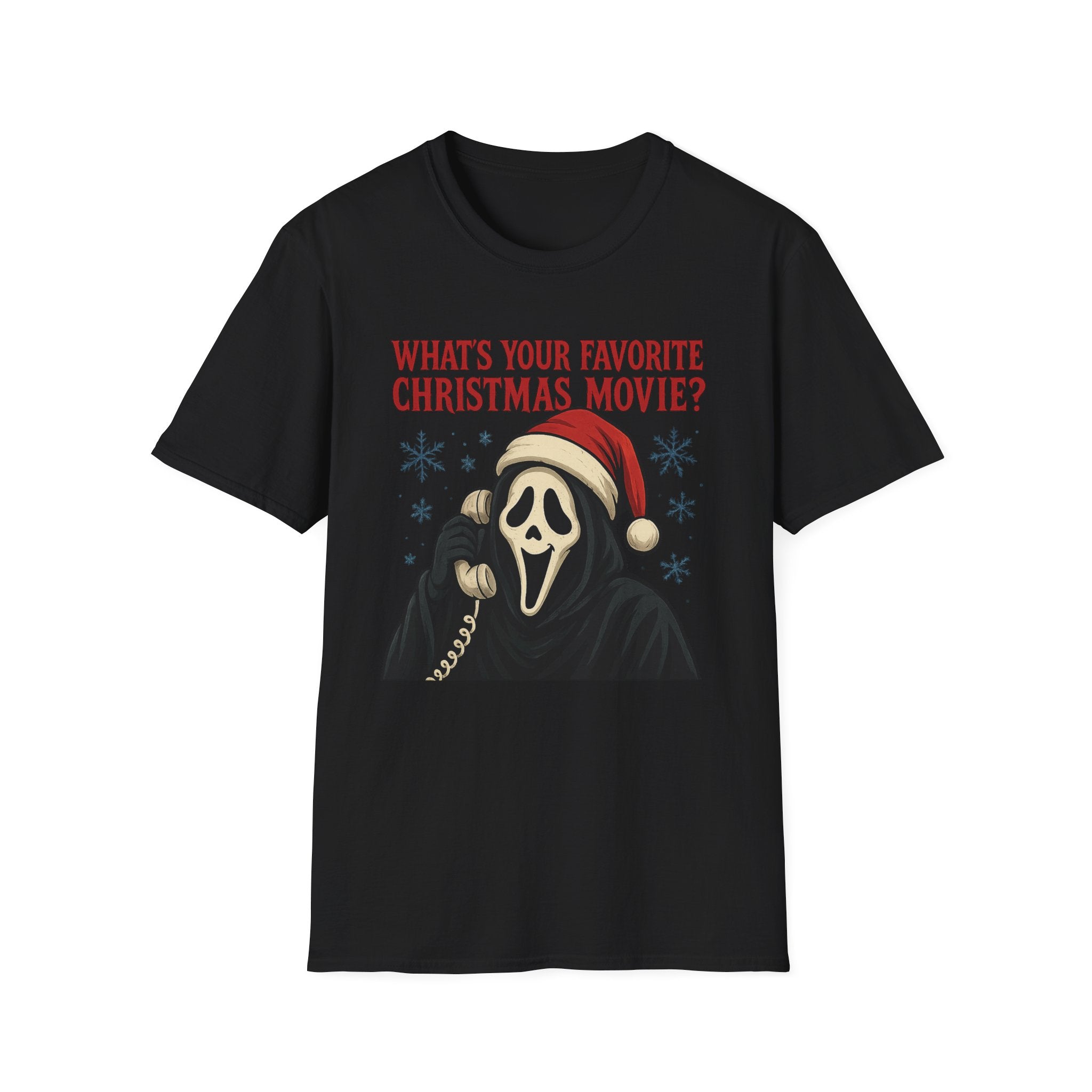 Scream Mask Christmas T-Shirt — "What's Your Favorite Christmas Movie?" Holiday Tee - Boo Crew Boutique