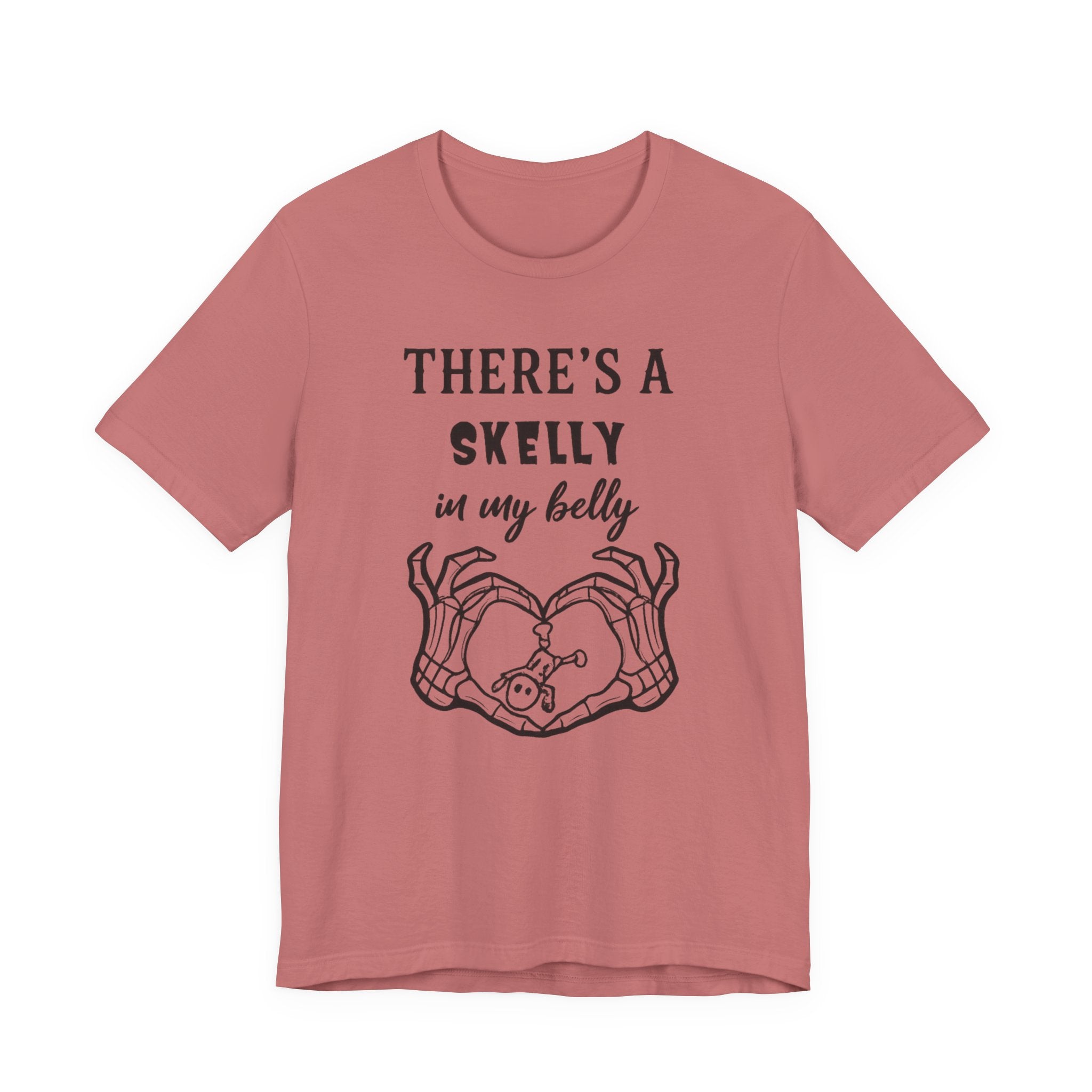 Theres a Skelly in My Belly Maternity Tee — Cute Skeleton Heart Pregnancy Shirt - Boo Crew Boutique