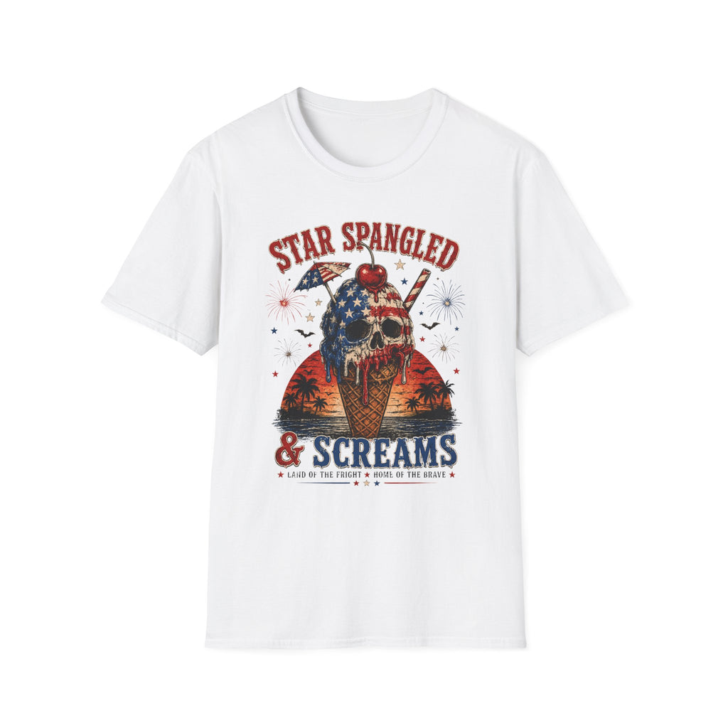 Patriotic Skull Ice Cream T-Shirt – "Star Spangled & Screams" 4th of July Graphic Tee - Boo Crew Boutique