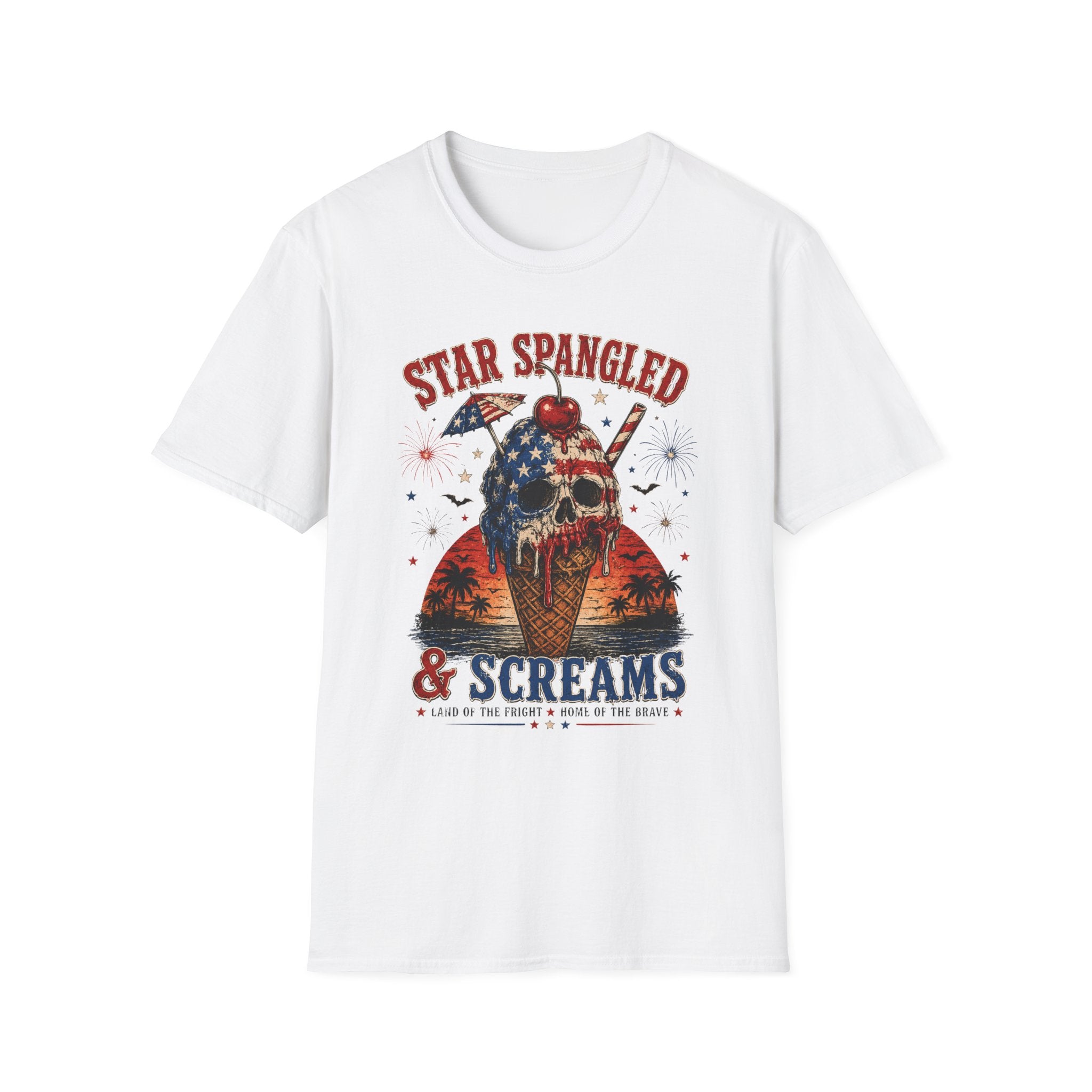 Patriotic Skull Ice Cream T-Shirt – "Star Spangled & Screams" 4th of July Graphic Tee - Boo Crew Boutique