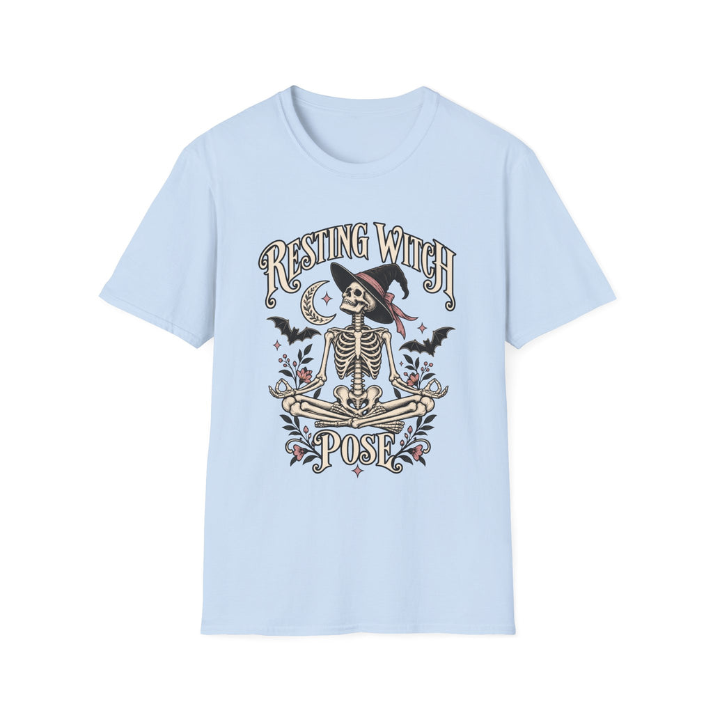 Resting Witch Face Skeleton Yoga Halloween T-Shirt - Boo Crew Boutique