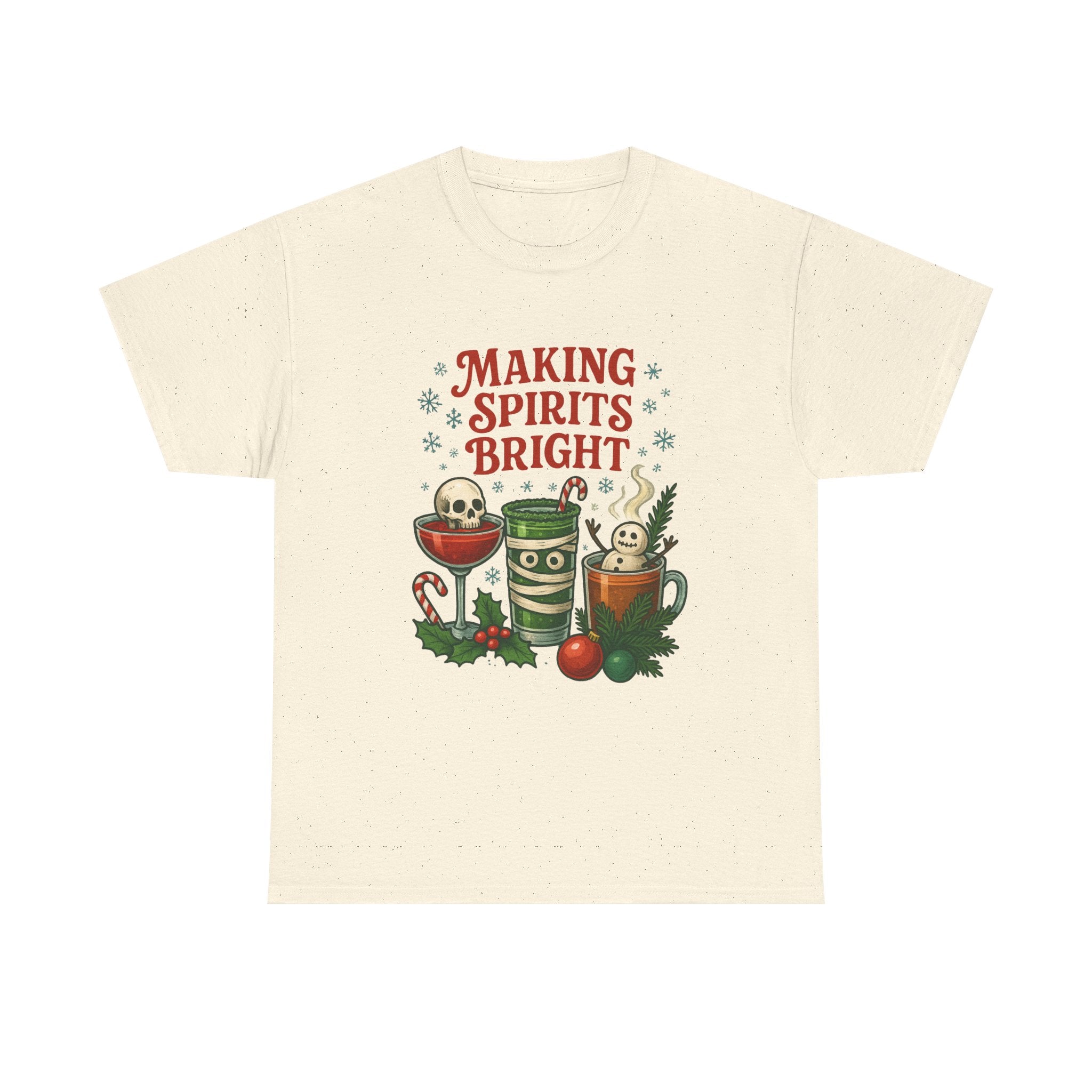 Holiday Cocktail Tee, Festive Cotton Shirt, Making Spirits Bright Tee, Spooky Xmas Tee, Cute Gift Idea, Gift for Cocktail Lover - Boo Crew Boutique