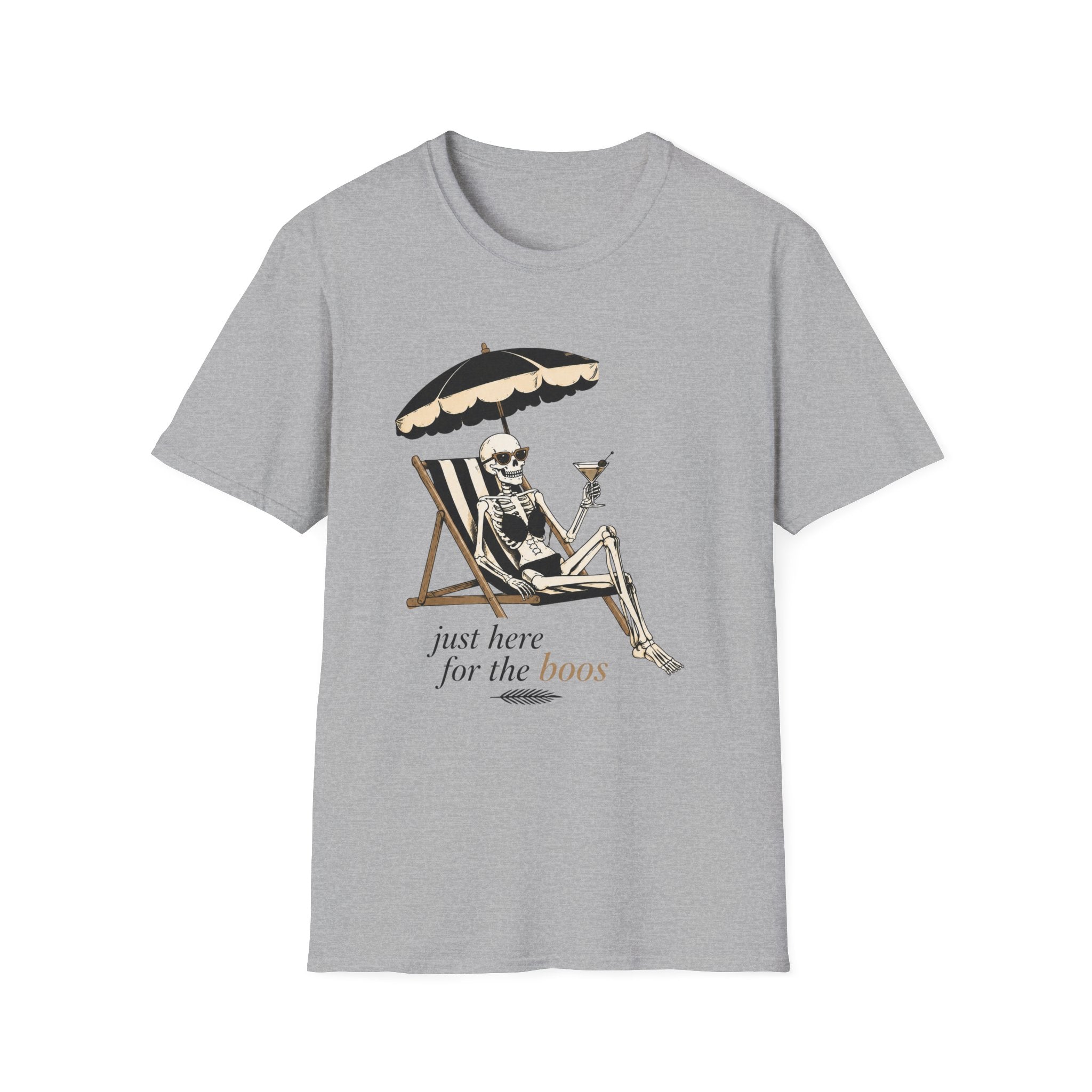 Skeleton Beach T-Shirt — "Just Here for the Boos" Halloween Tee - Boo Crew Boutique
