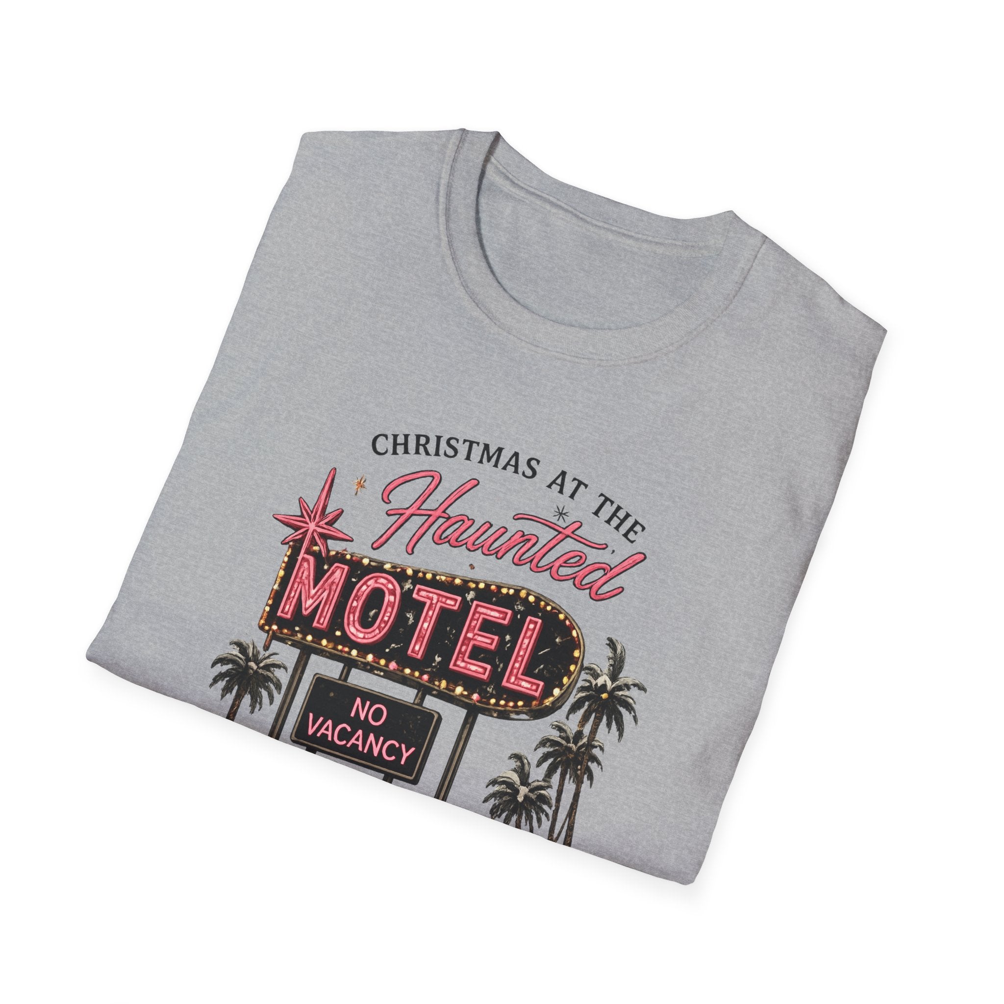 Christmas at the Haunted Motel T-Shirt — Vintage Neon Holiday Tee
