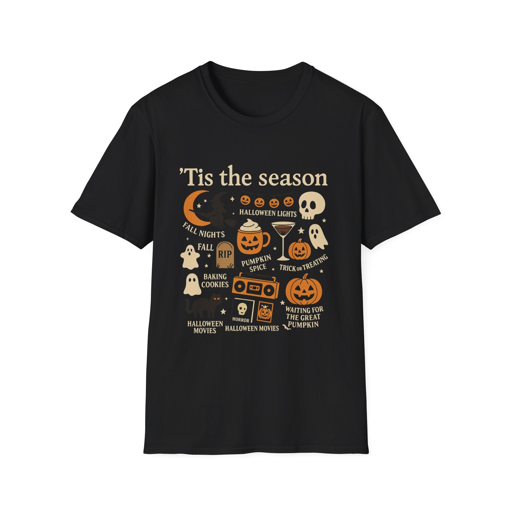 Halloween Icons T‑Shirt — ‘Tis the Season Cute Spooky Graphic Tee