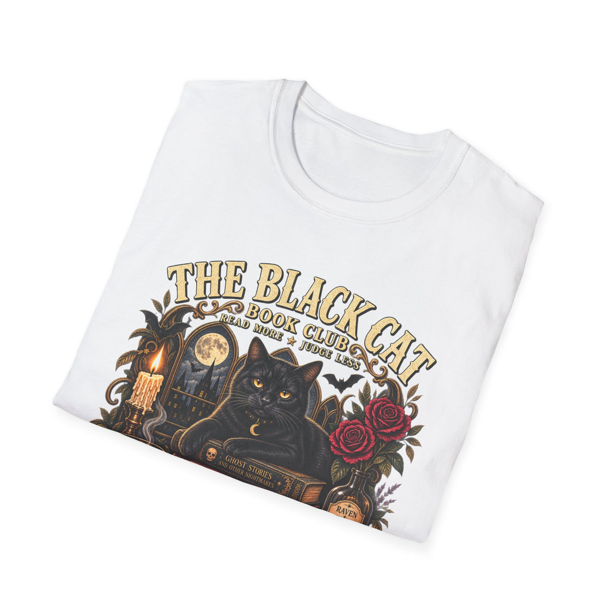 Black Cat Book Club Tee | Vintage Halloween Book Lover Shirt - Boo Crew Boutique