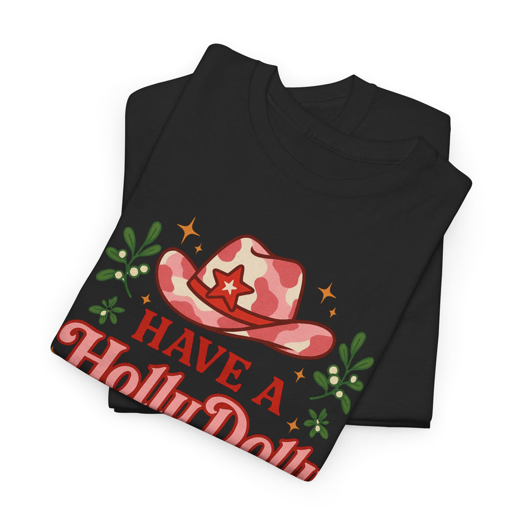 Holly Dolly Christmas Tee | Cowboy Western Xmas Shirt, Gift for Dolly Parton Fans - Boo Crew Boutique