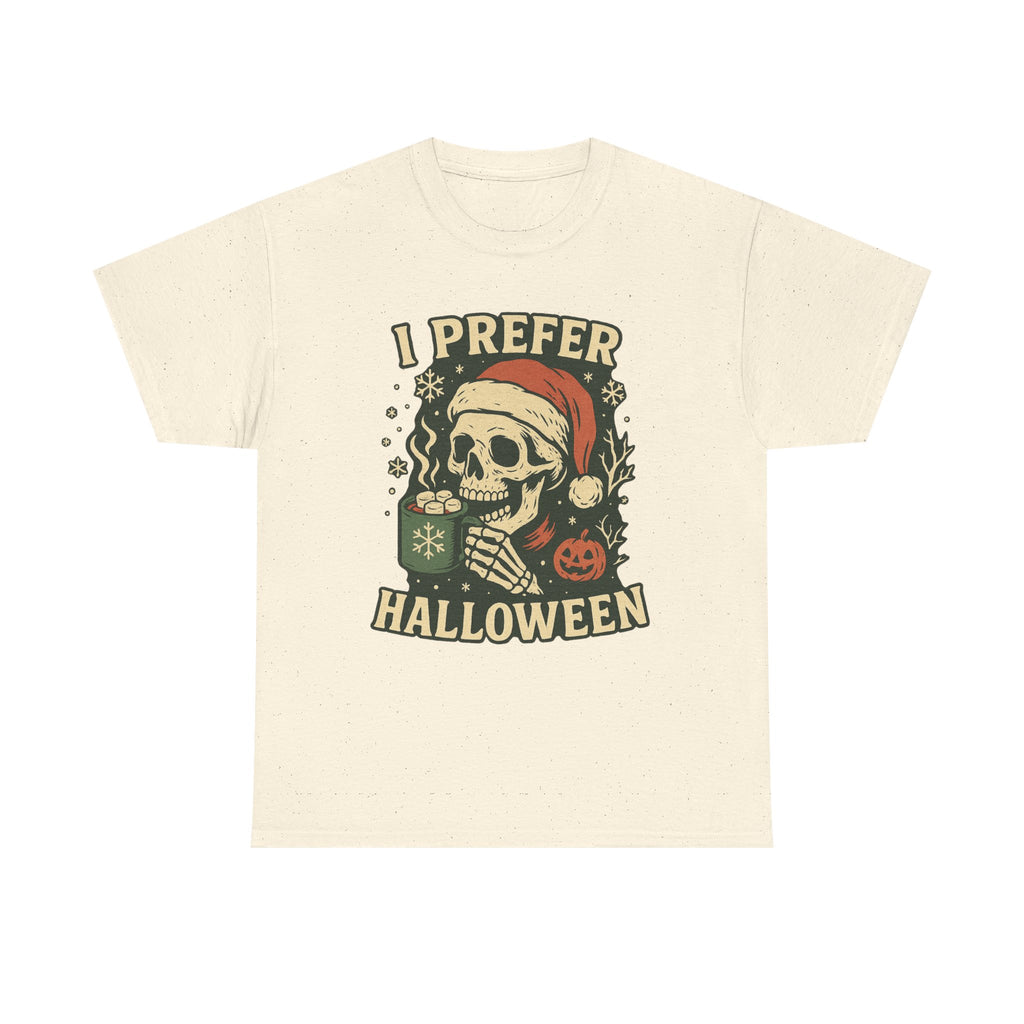 I Prefer Halloween Skull Santa Tee | Retro Halloween Skeleton Graphic, Christmas Skull Shirt - Boo Crew Boutique