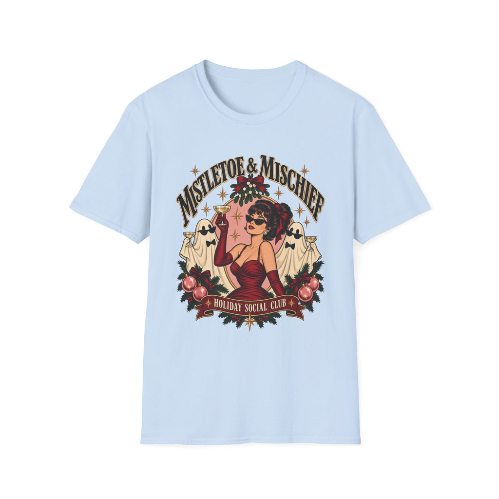Mistletoe & Mischief Holiday T-Shirt — Vintage Pinup Christmas Tee - Boo Crew Boutique
