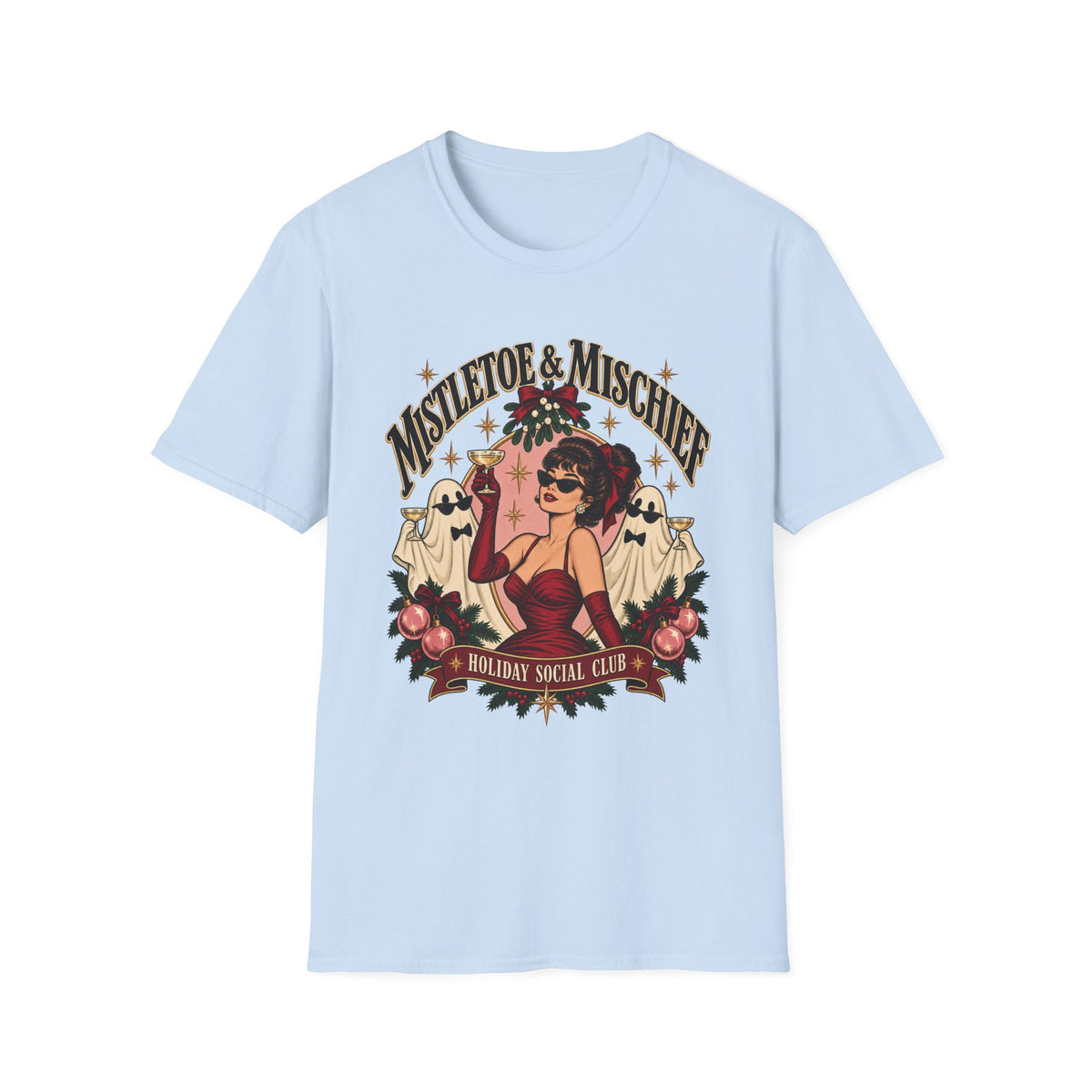 Mistletoe & Mischief Holiday T-Shirt — Vintage Pinup Christmas Tee - Boo Crew Boutique